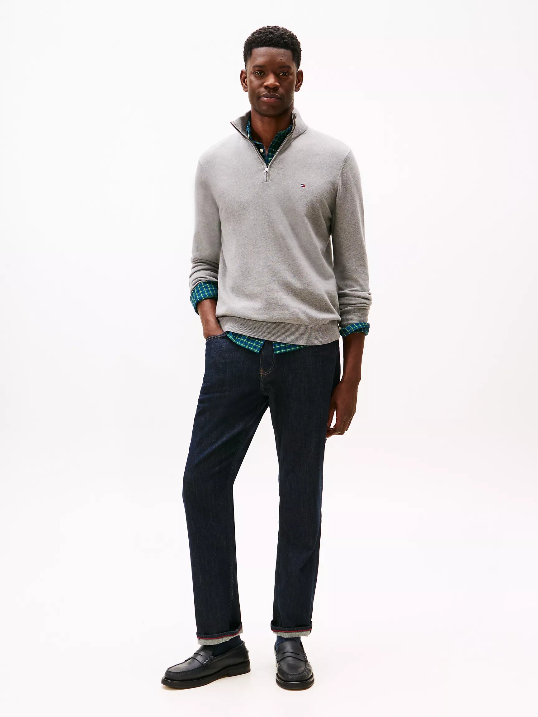 Tommy MENS' Classic Quarter-Zip Sweater Grey Heather