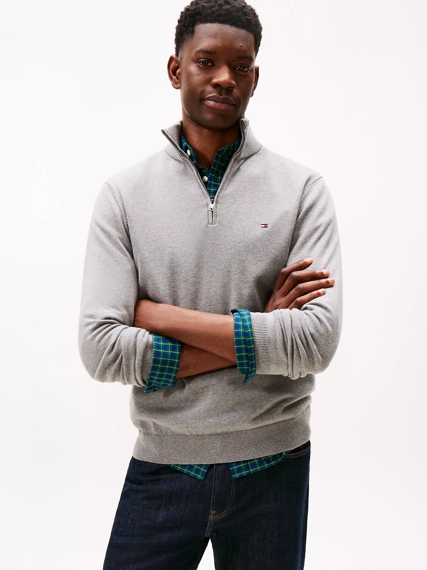 Tommy MENS' Classic Quarter-Zip Sweater Grey Heather