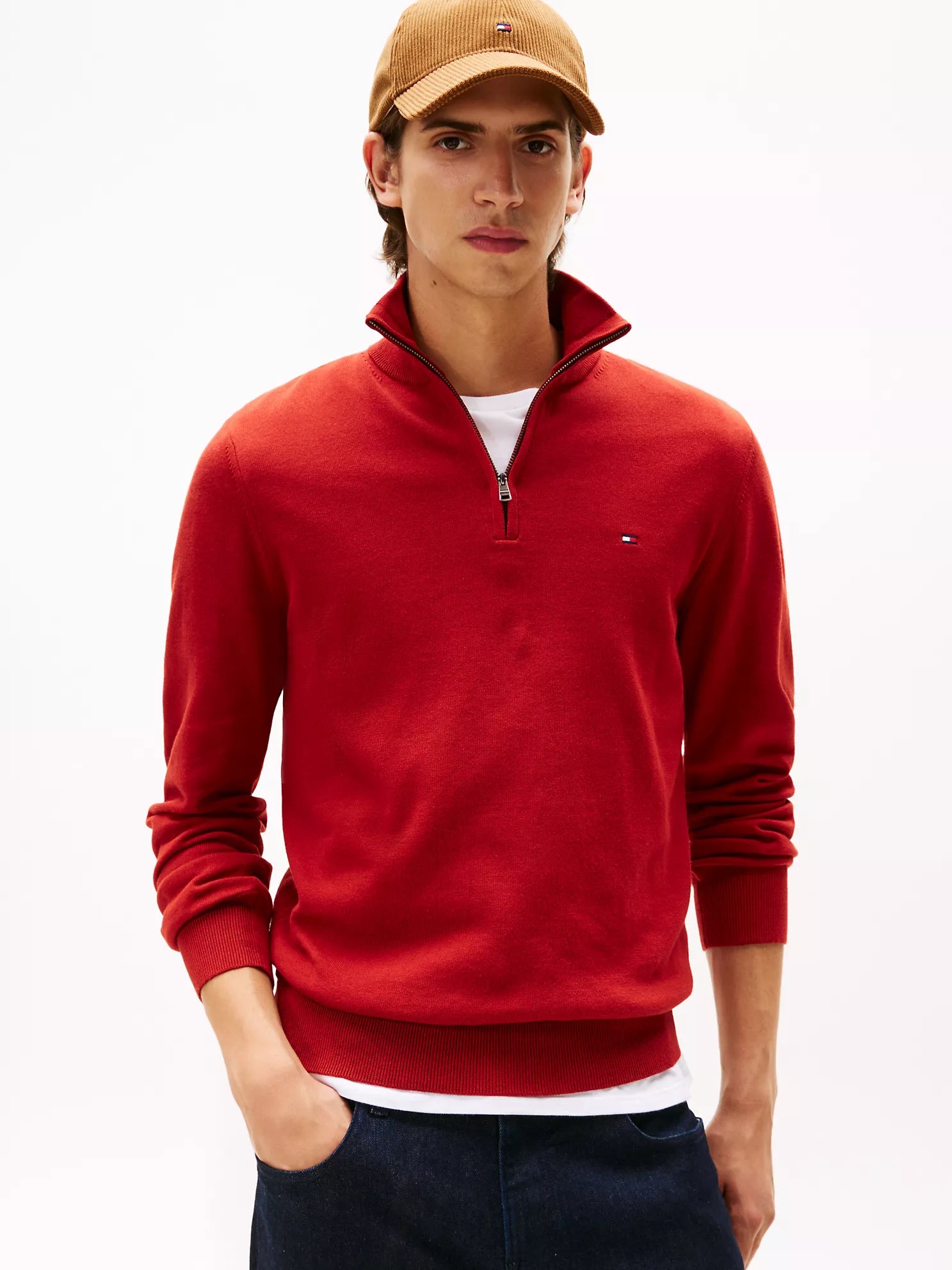 Tommy MENS' Classic Quarter-Zip Sweater Dark Magma