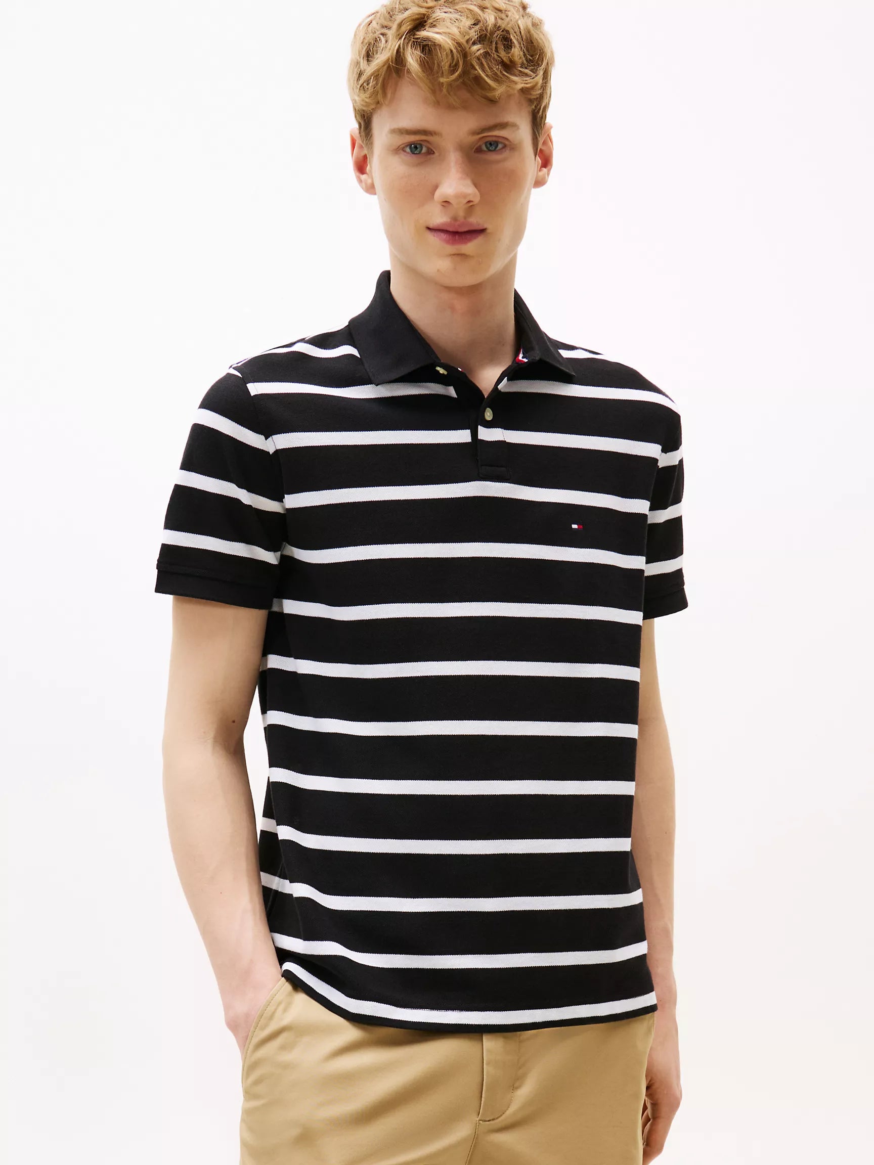 Mens' Regular Fit Tommy Wicking Polo/Black Stripe