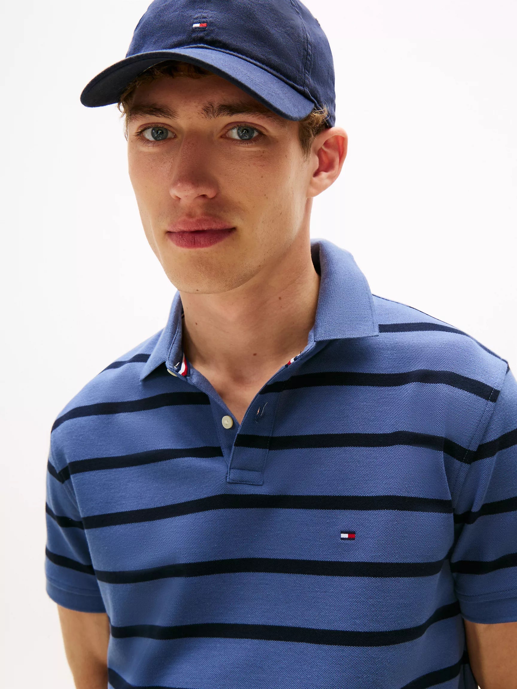 Tommy Mens' Regular Fit Stripe Wicking Polo  Bank Blue Stripe