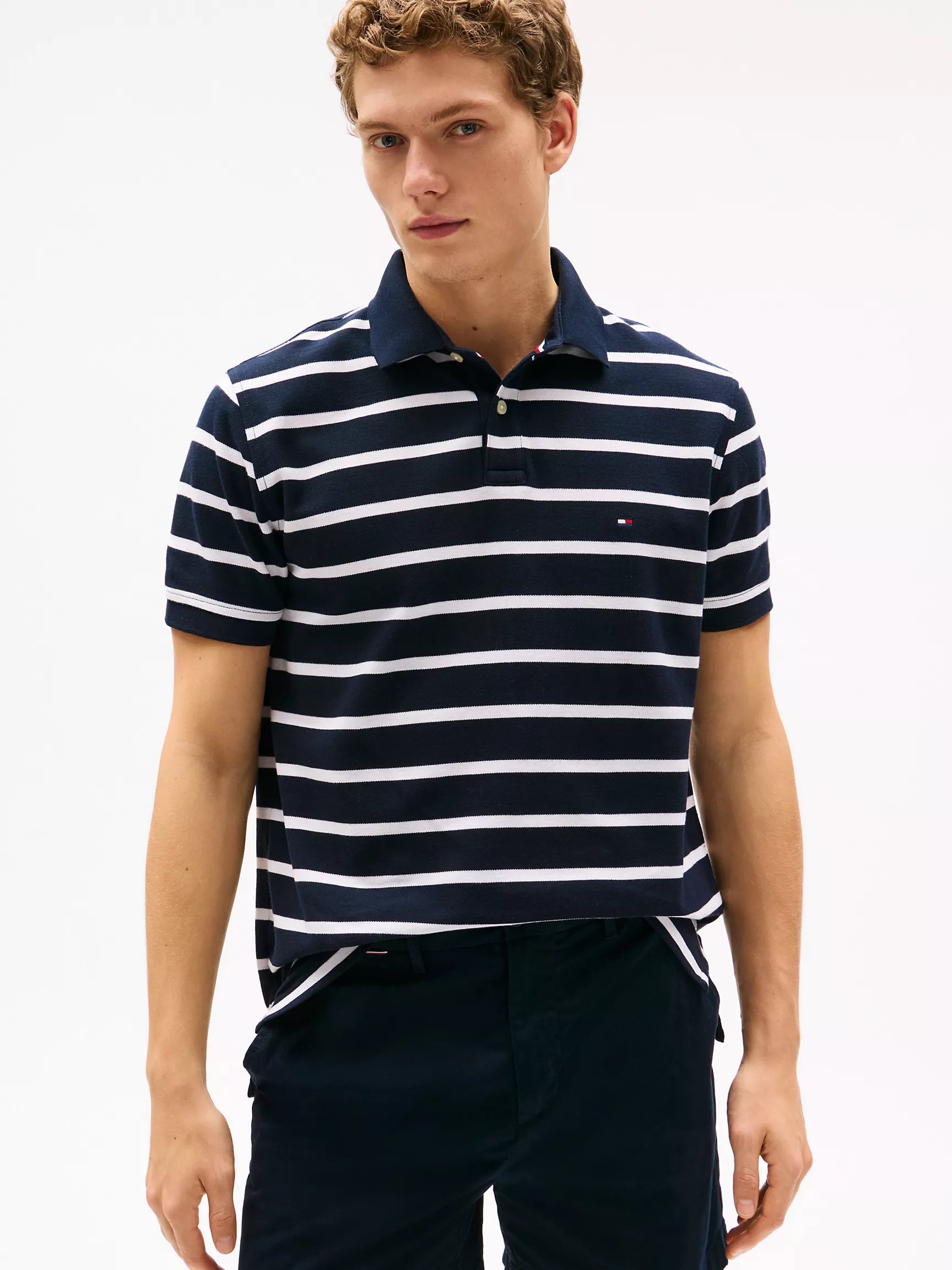 Mens' Regular Fit Stripe Wicking Polo/ NAVY