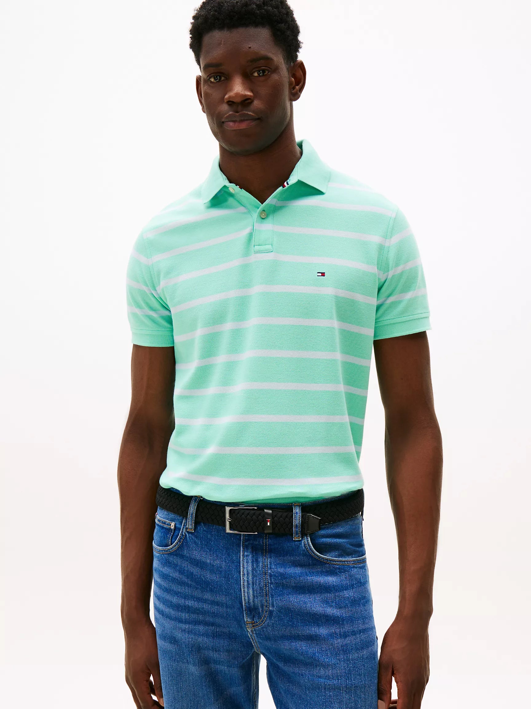 Mens' Regular Fit Tommy Wicking Polo/Miami Aqua Stripe