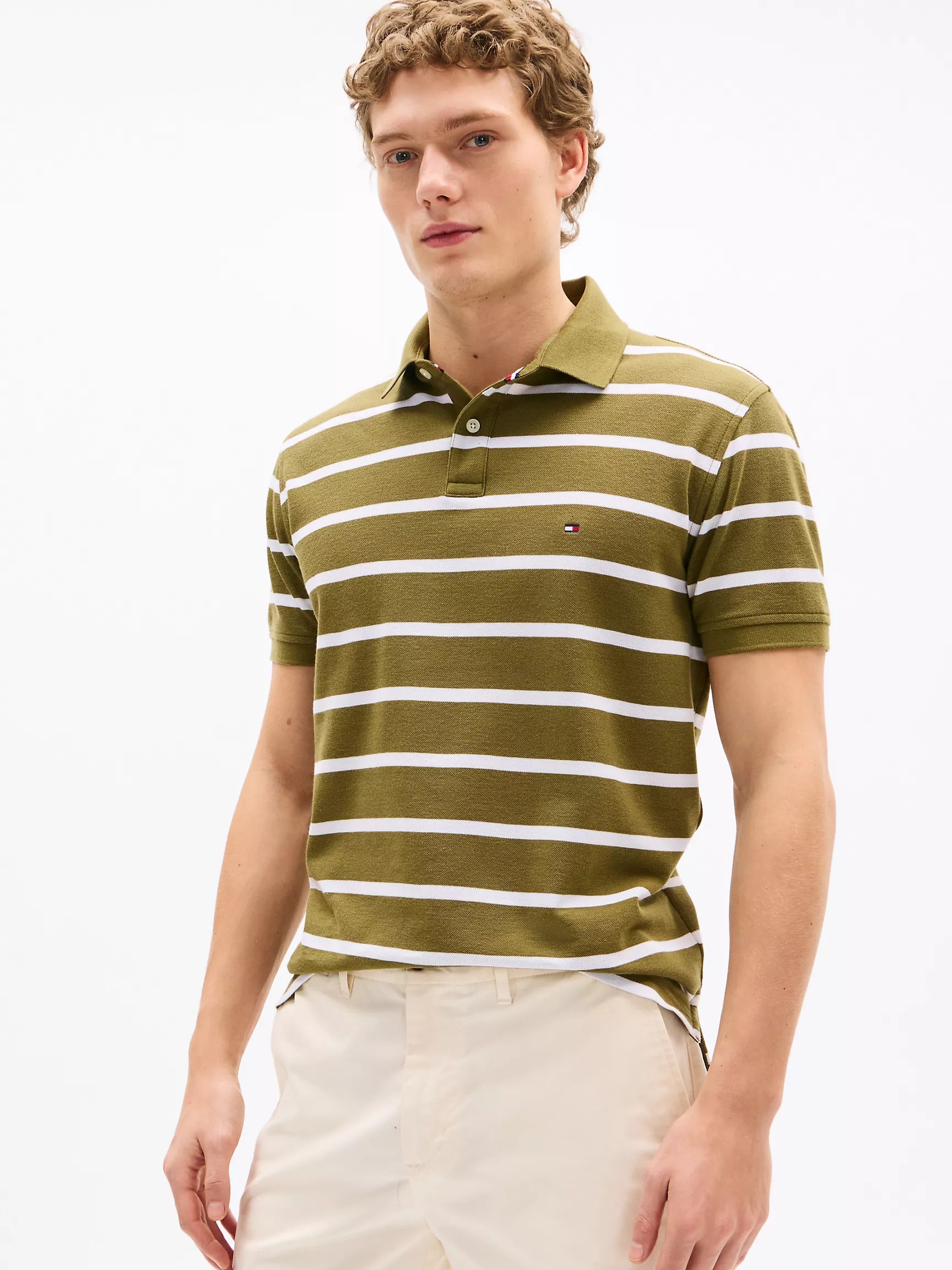 Mens' Regular Fit Tommy Wicking Polo/Uniform Olive Stripe