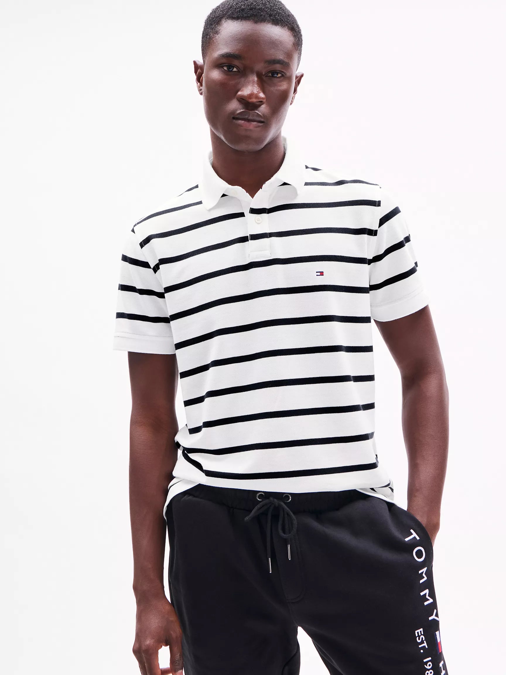 Mens' Regular Fit Stripe Wicking Polo/Fresh White Stripe