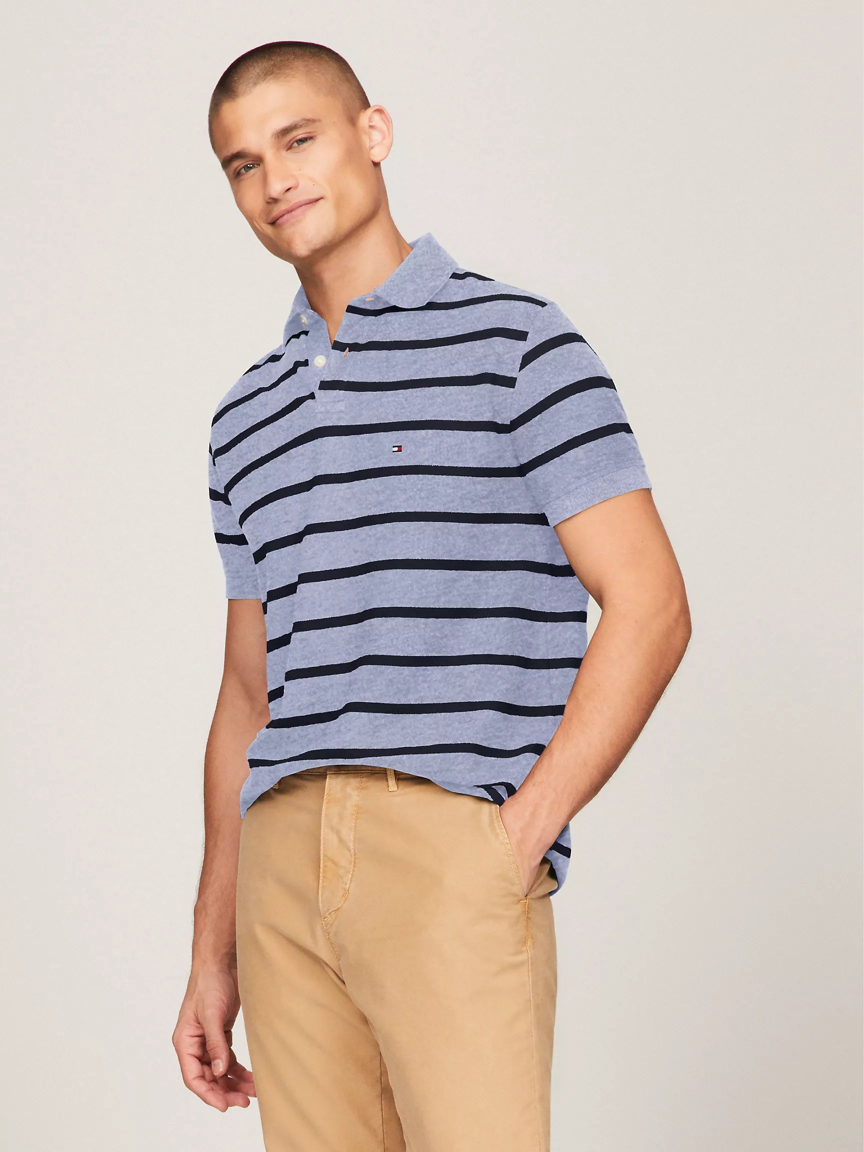 Mens' Regular Fit Tommy Wicking Polo/Medium Blue Heather Stripe
