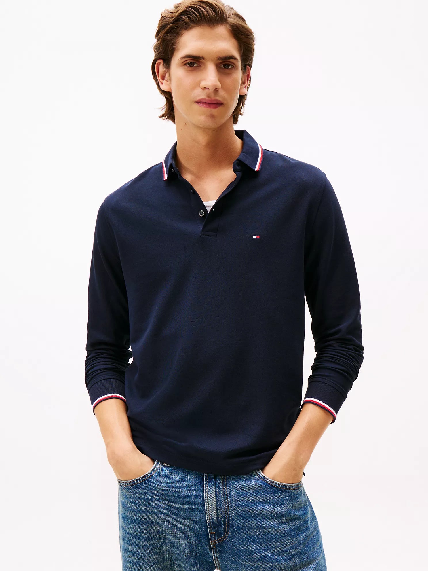 Tommy Hilfiger MENS' Long-Sleeve Tommy Wicking Polo NAVY