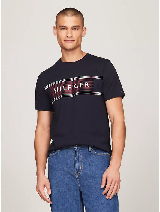 Tommy Hilfiger Hilfiger Stripe Flag Logo T-Shirt - Navy