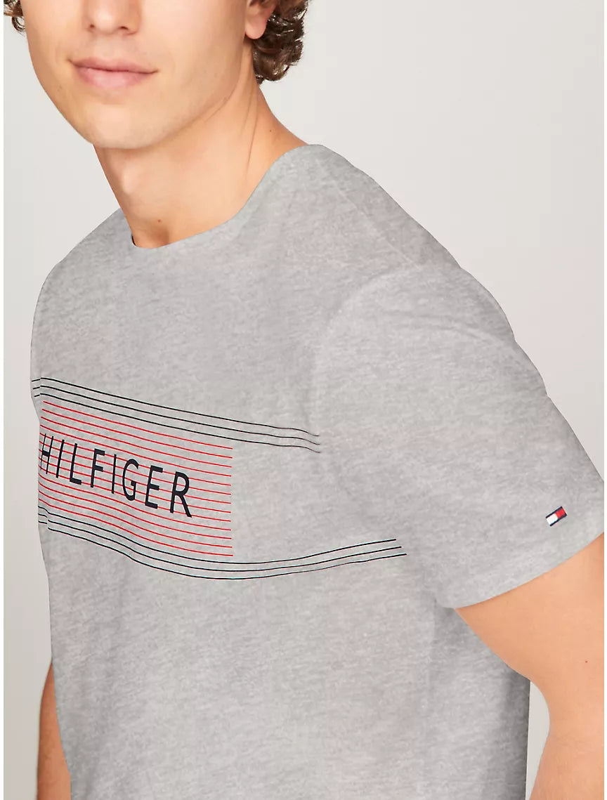 Tommy Hilfiger Hilfiger Stripe Flag Logo T-Shirt - Grey Heather