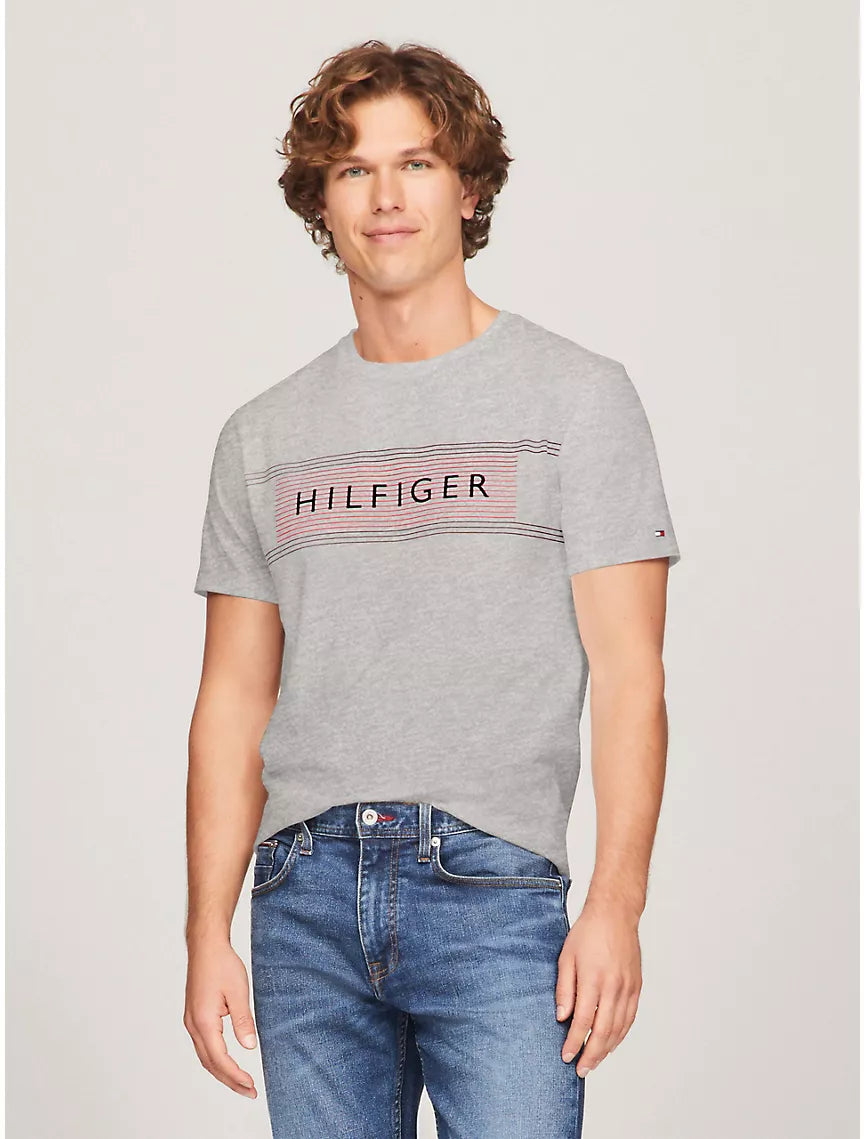 Tommy Hilfiger Hilfiger Stripe Flag Logo T-Shirt - Grey Heather