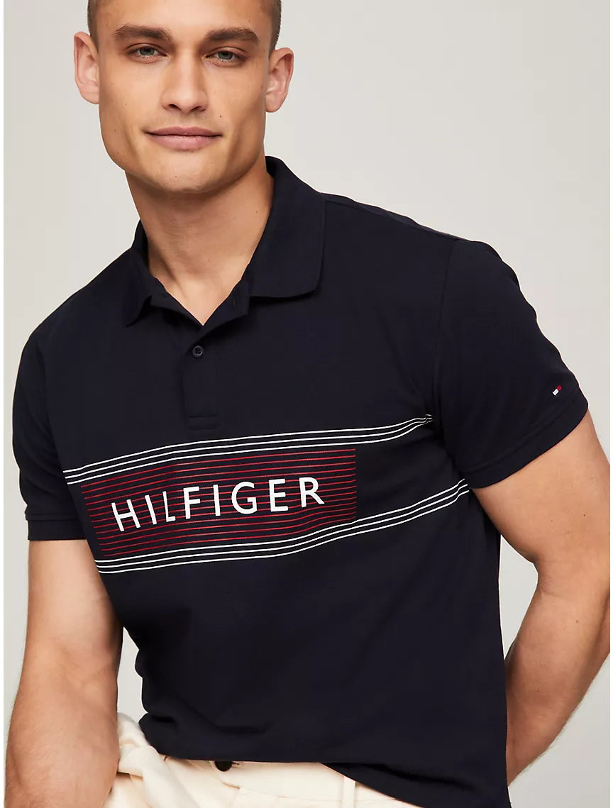 Tommy Hilfiger Regular Fit Hilfiger Chest Stripe Polo - Navy