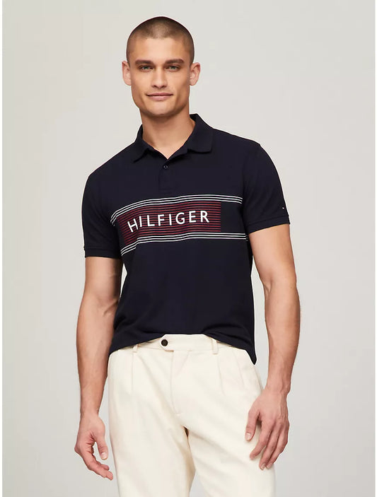 Tommy Hilfiger Regular Fit Hilfiger Chest Stripe Polo - Navy