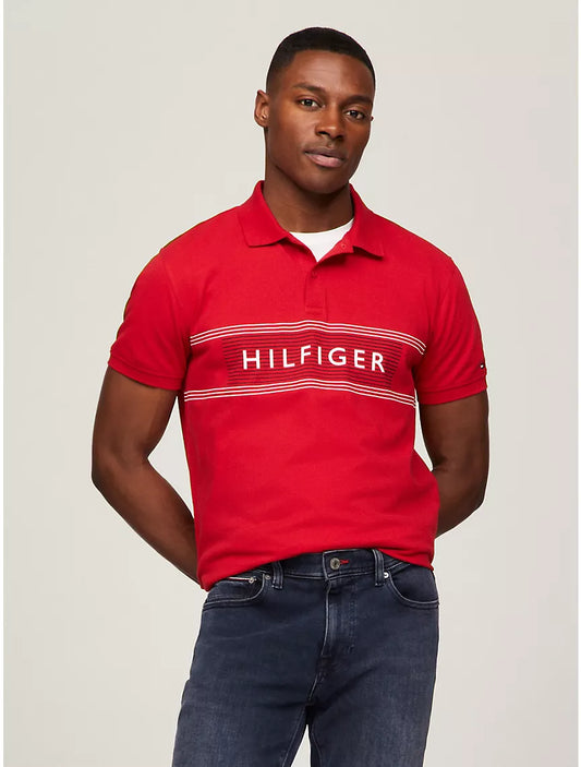 Tommy Hilfiger Regular Fit Hilfiger Chest Stripe Polo - Primary Red