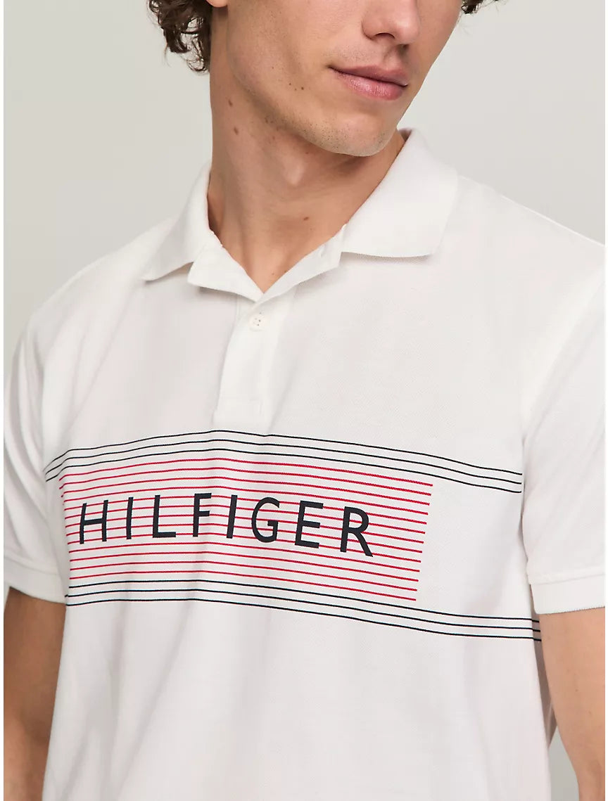 Tommy Hilfiger Regular Fit Hilfiger Chest Stripe Polo - Fresh White