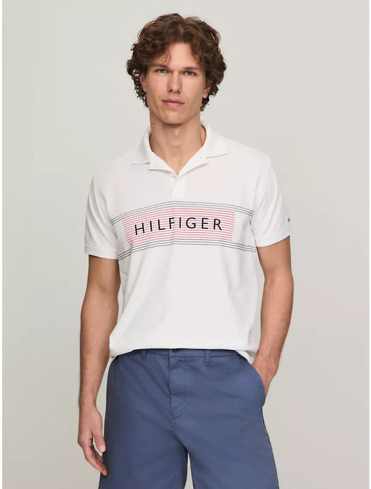 Tommy Hilfiger Regular Fit Hilfiger Chest Stripe Polo - Fresh White