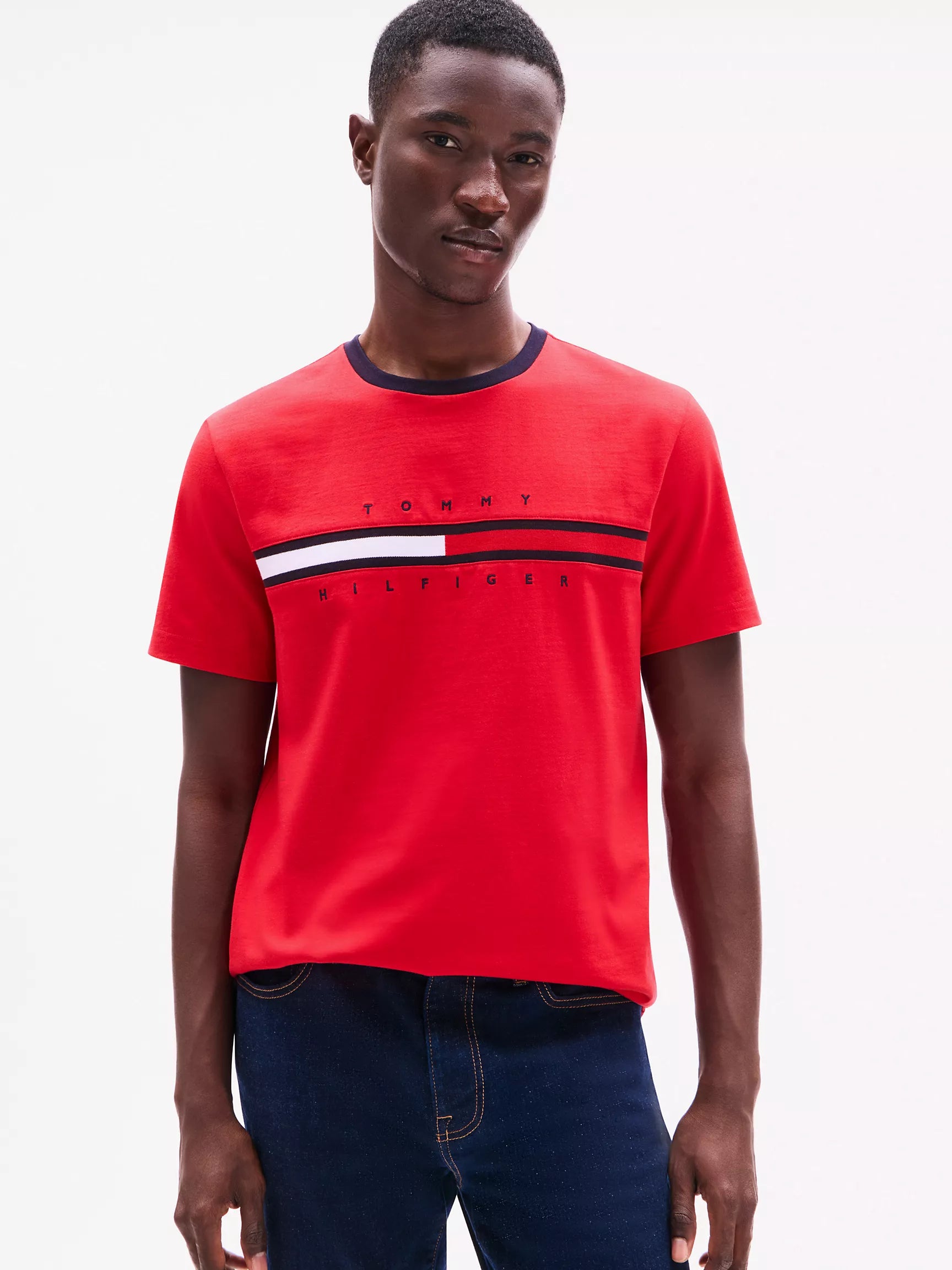 MENS' TOMMY Embroidered Flag Logo T-Shirt/ Primary Red