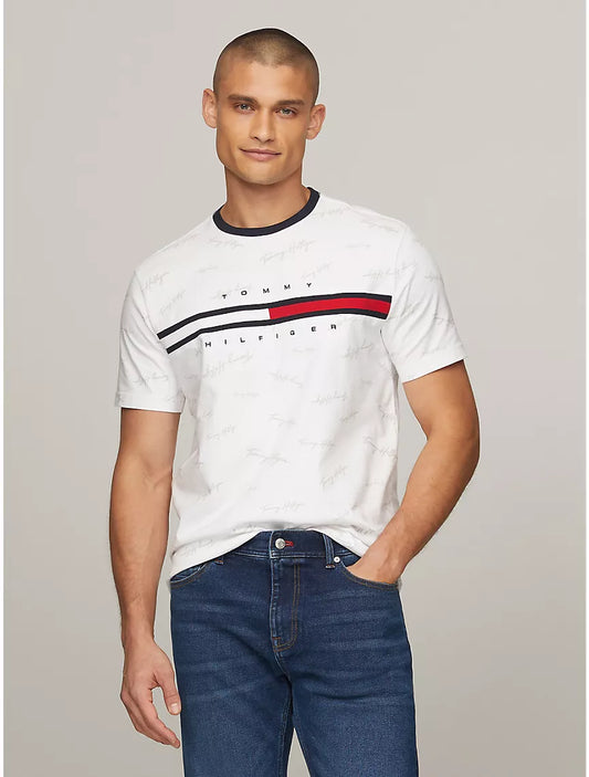 Tommy Hilfiger Signature Flag Stripe Logo T-Shirt - Optic White