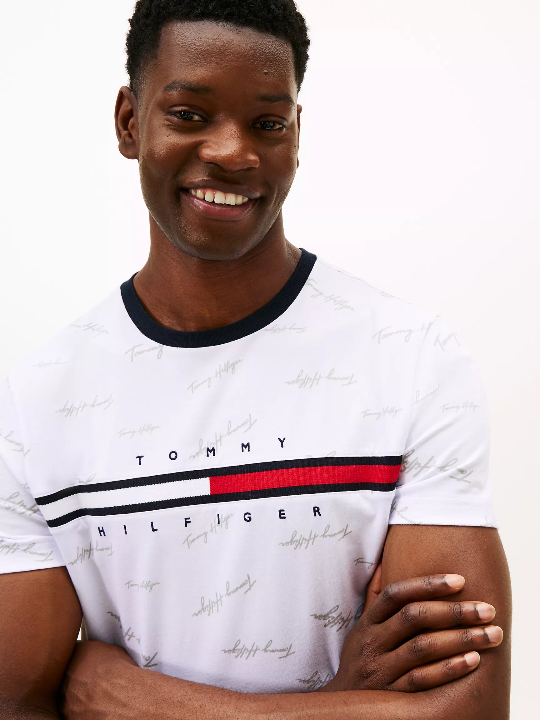 Mens' Tommy Signature Flag Stripe Logo T-Shirt