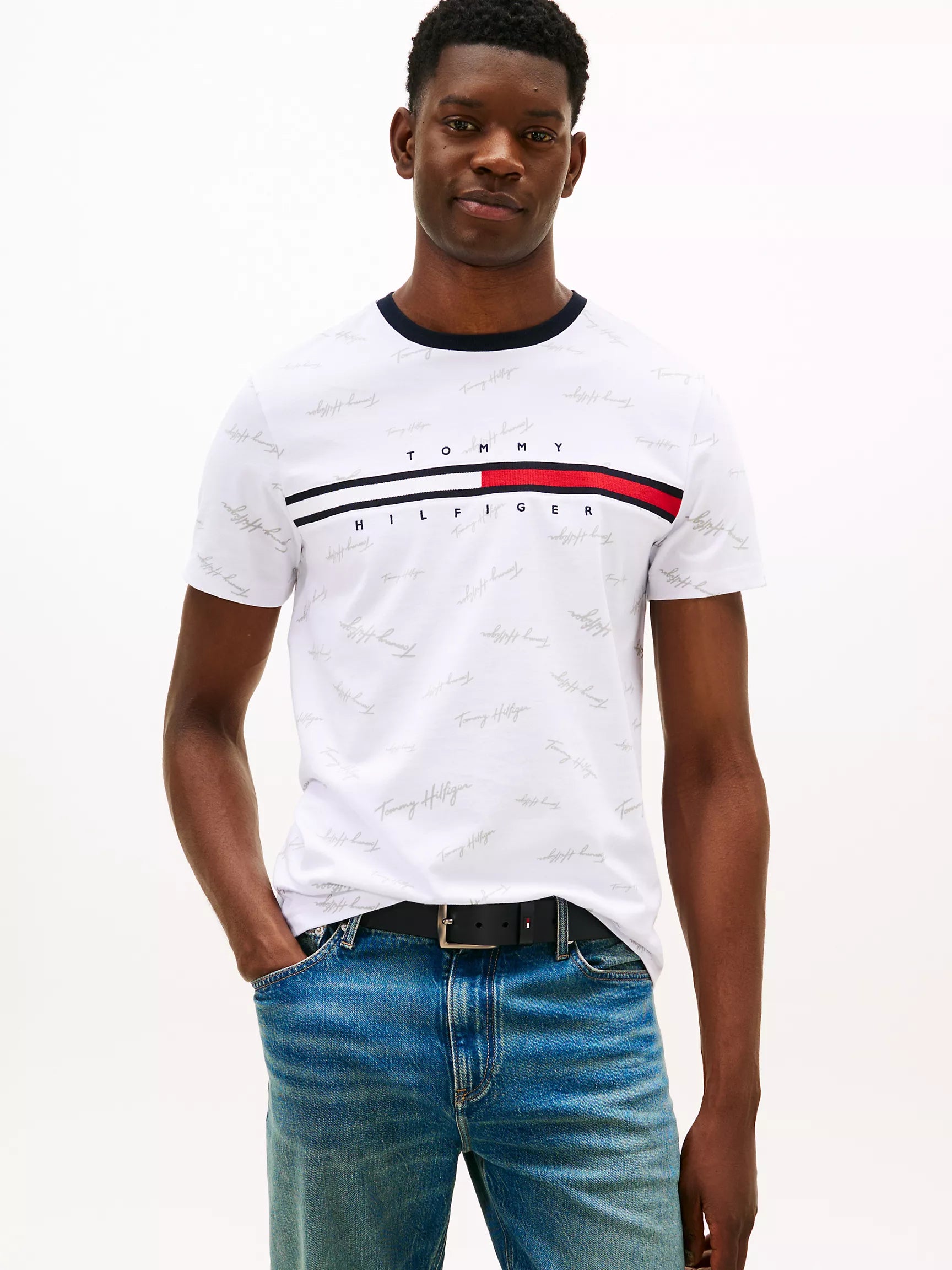 Mens' Tommy Signature Flag Stripe Logo T-Shirt