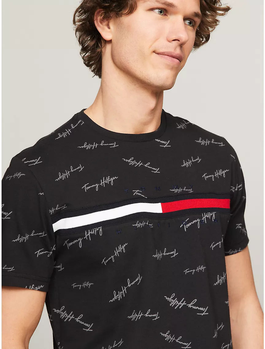 Tommy Hilfiger Signature Flag Stripe Logo T-Shirt - Black