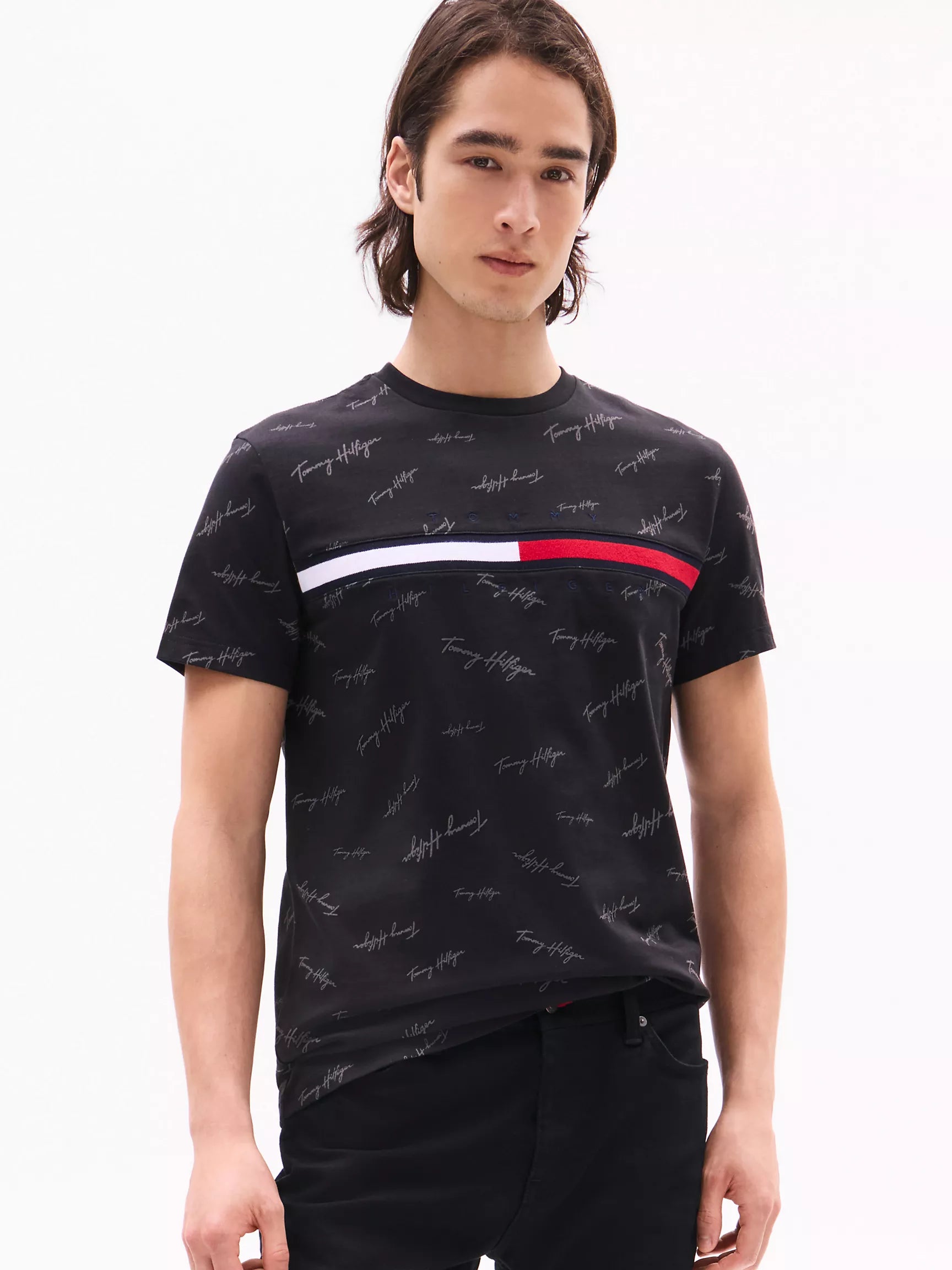 Mens' Tommy Signature Flag Stripe Logo T-Shirt