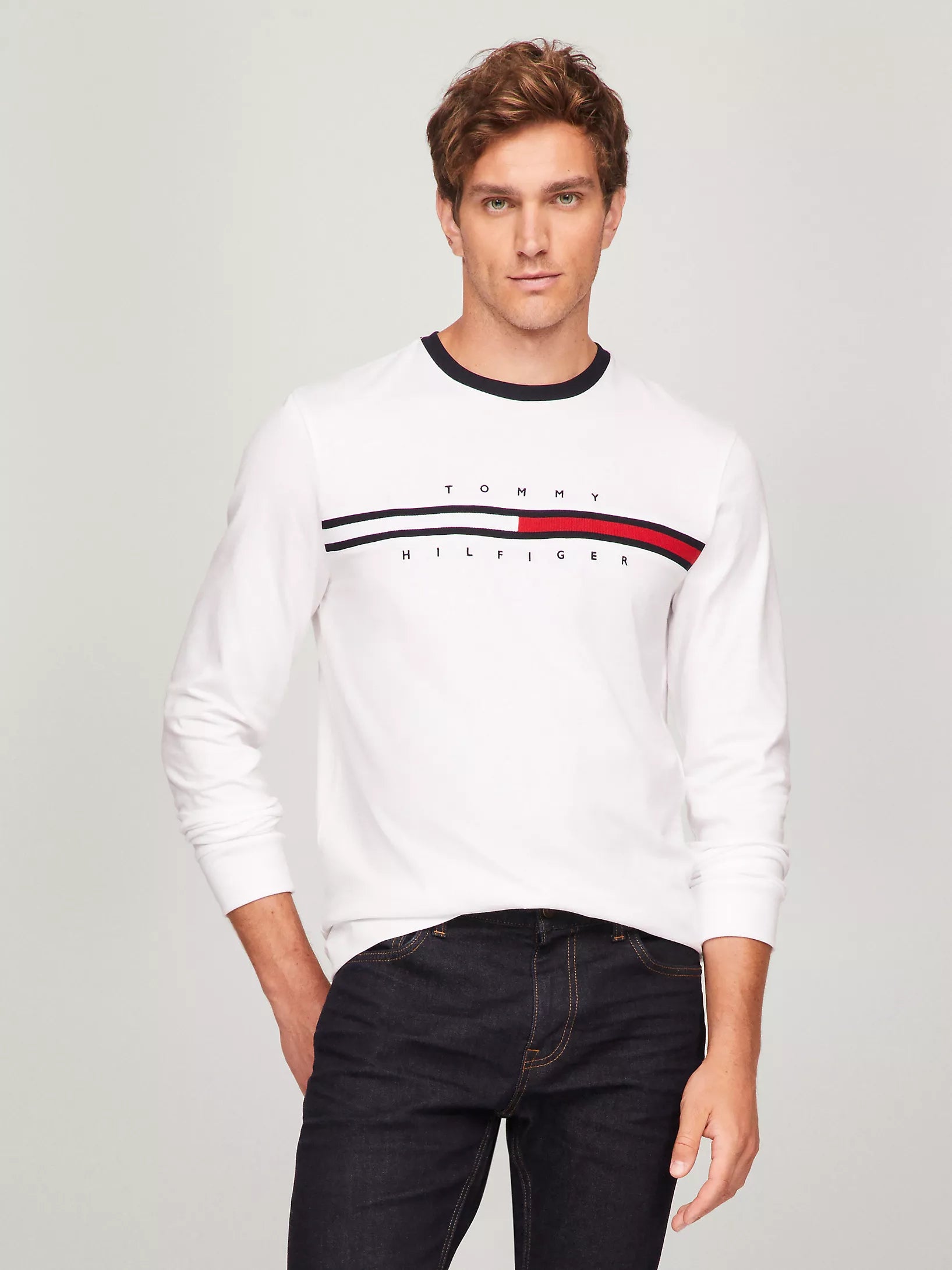 Tommy MENS' Long sleeve t-shirt with embroidered flag logo