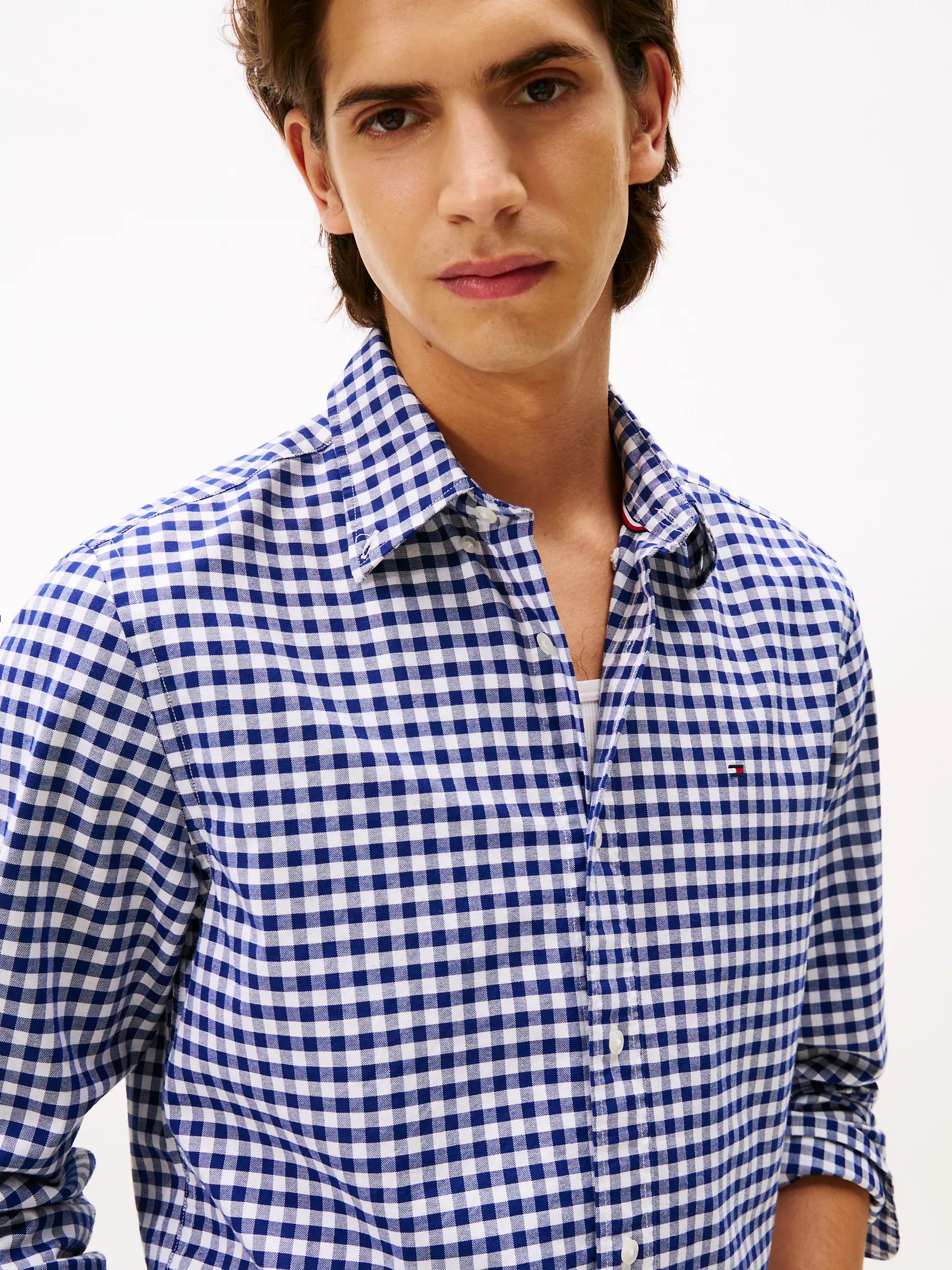 Tommy Mens' Regular Fit Gingham Oxford Shirt/ Navy/Optic White