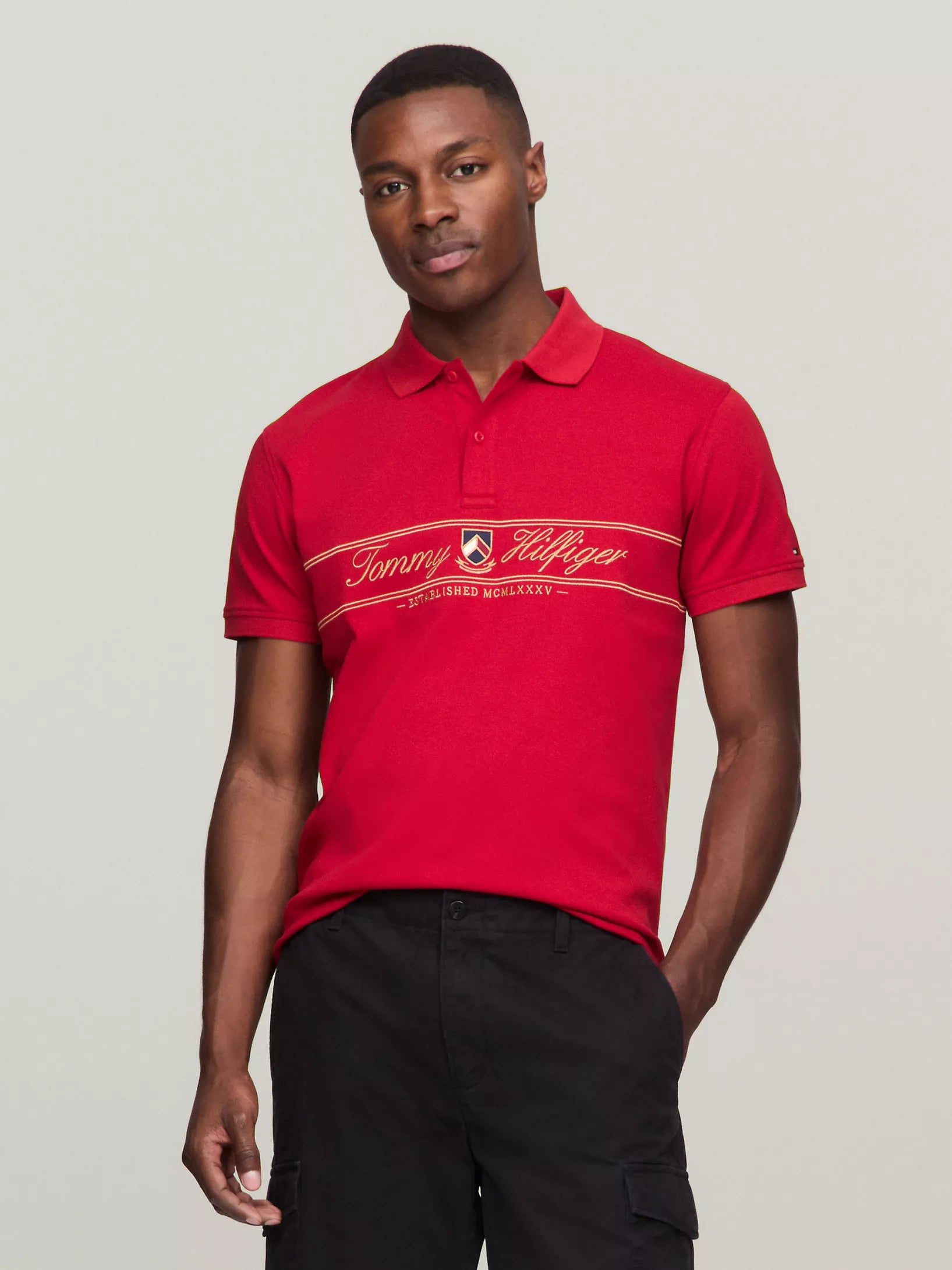 Tommy Mens' Regular Fit TH Script Interlock Polo