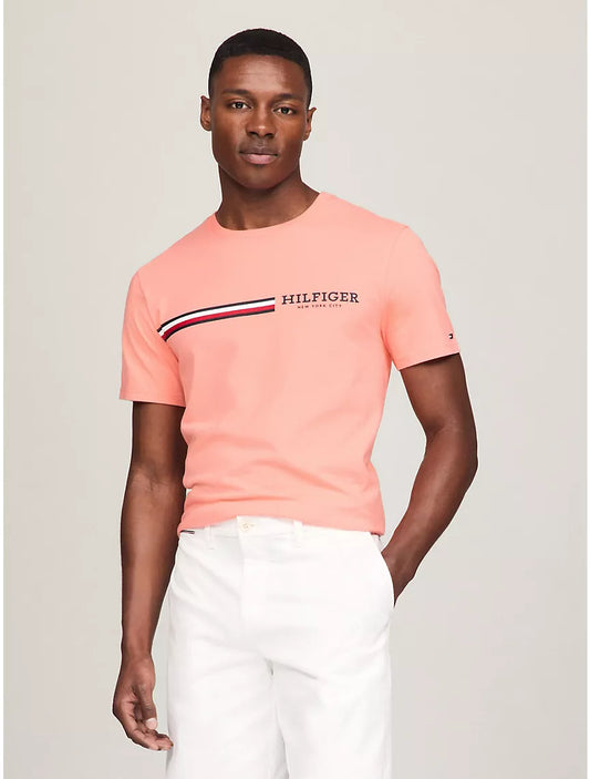 Tommy Hilfiger Signature Hilfiger Stripe Graphic T-Shirt - Peach Dusk