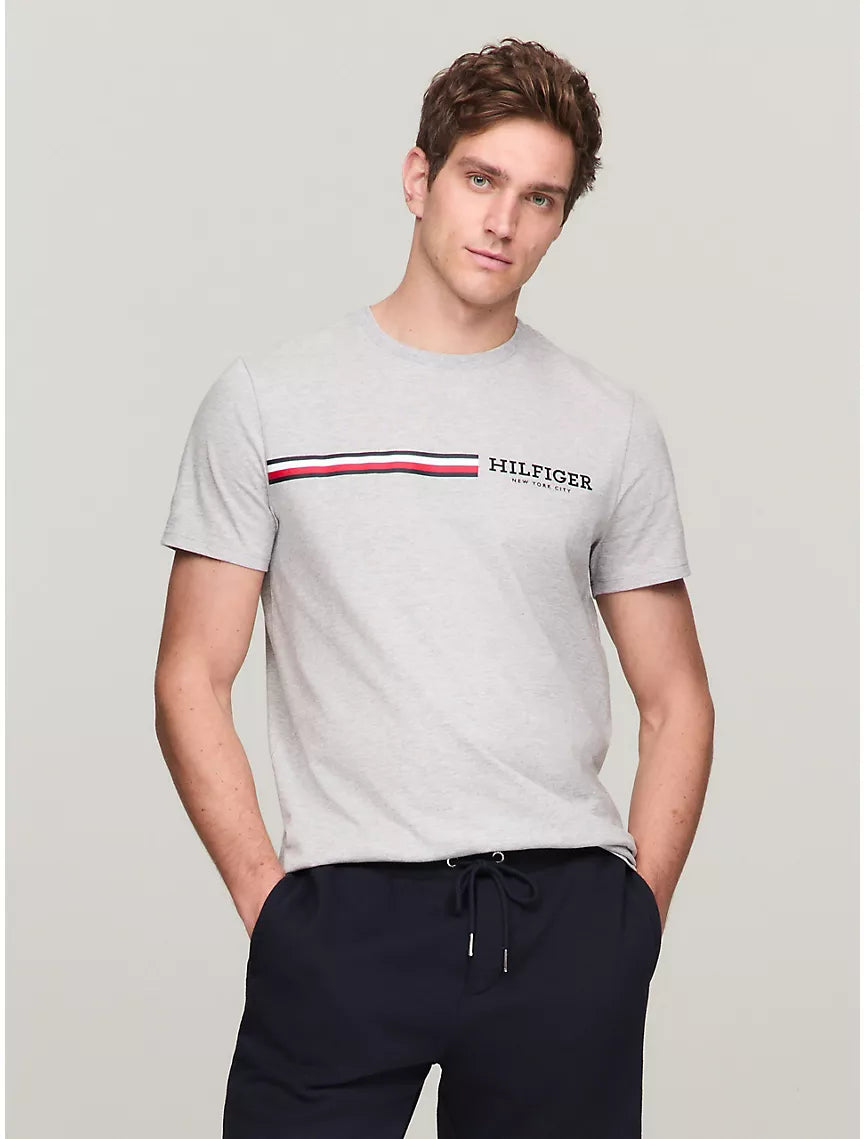 Tommy Hilfiger Signature Hilfiger Stripe Graphic T-Shirt - Grey Heather