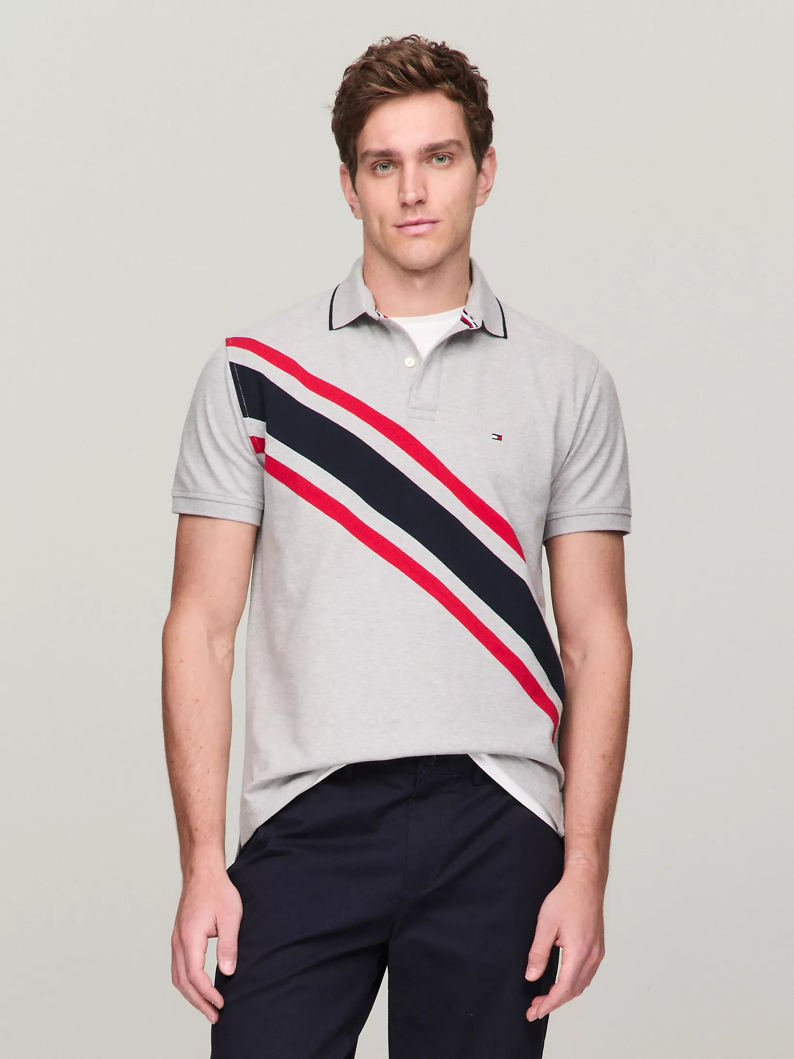 Tommy Mens' Regular Fit Banner Stripe Polo