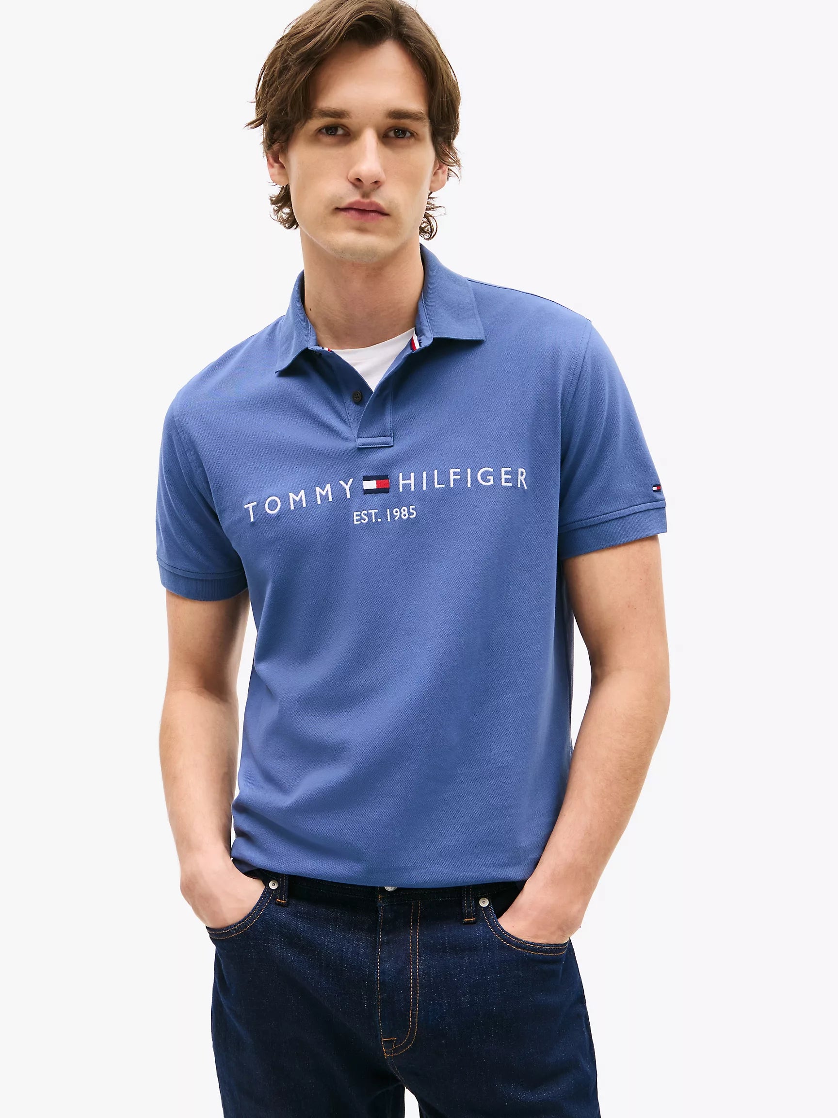 Mens' Embroidered Tommy Logo Polo/Bank Blue