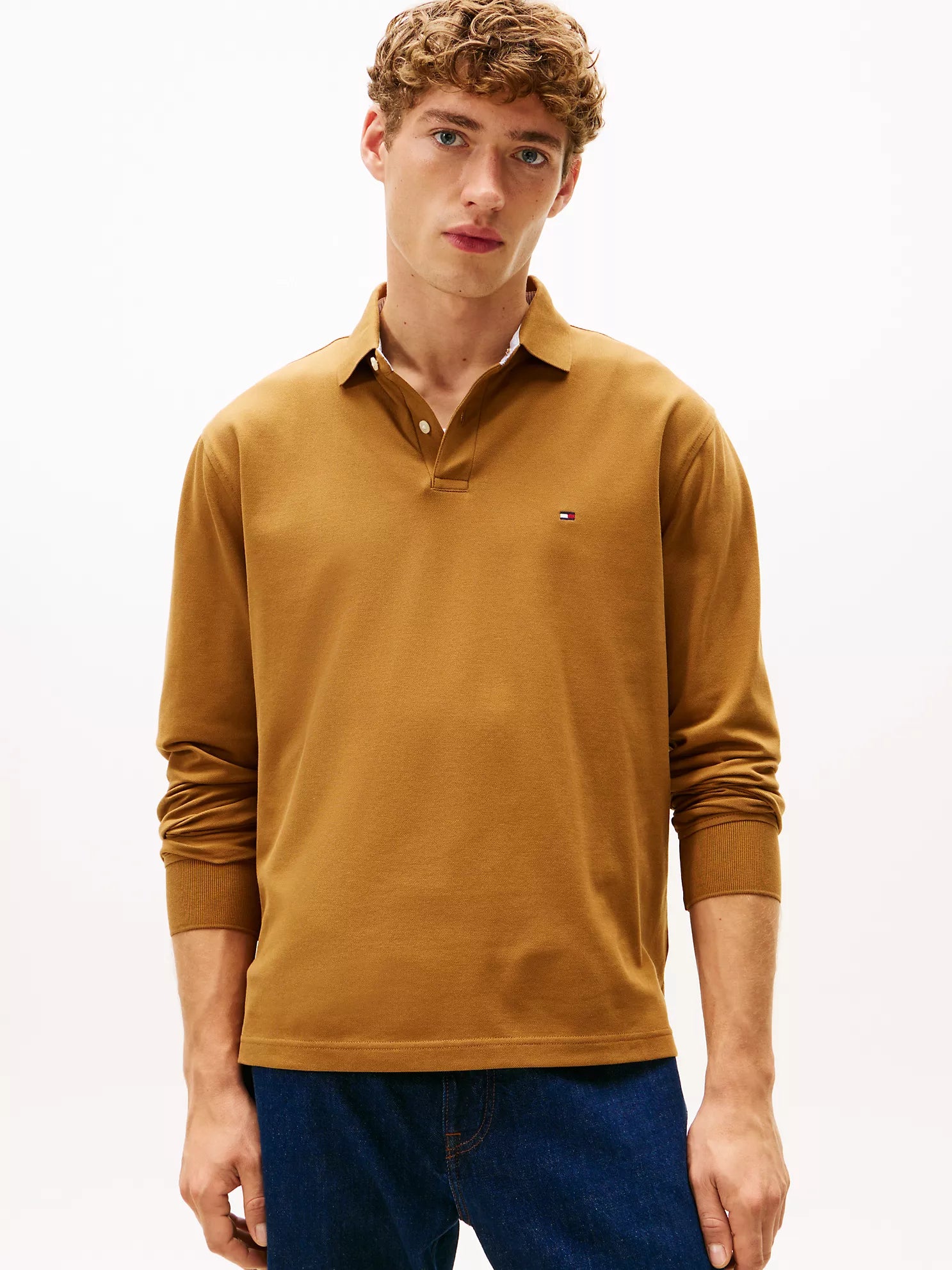 Tommy Hilfiger MENS' Regular Fit 1985 Long-Sleeve Polo Country Brown