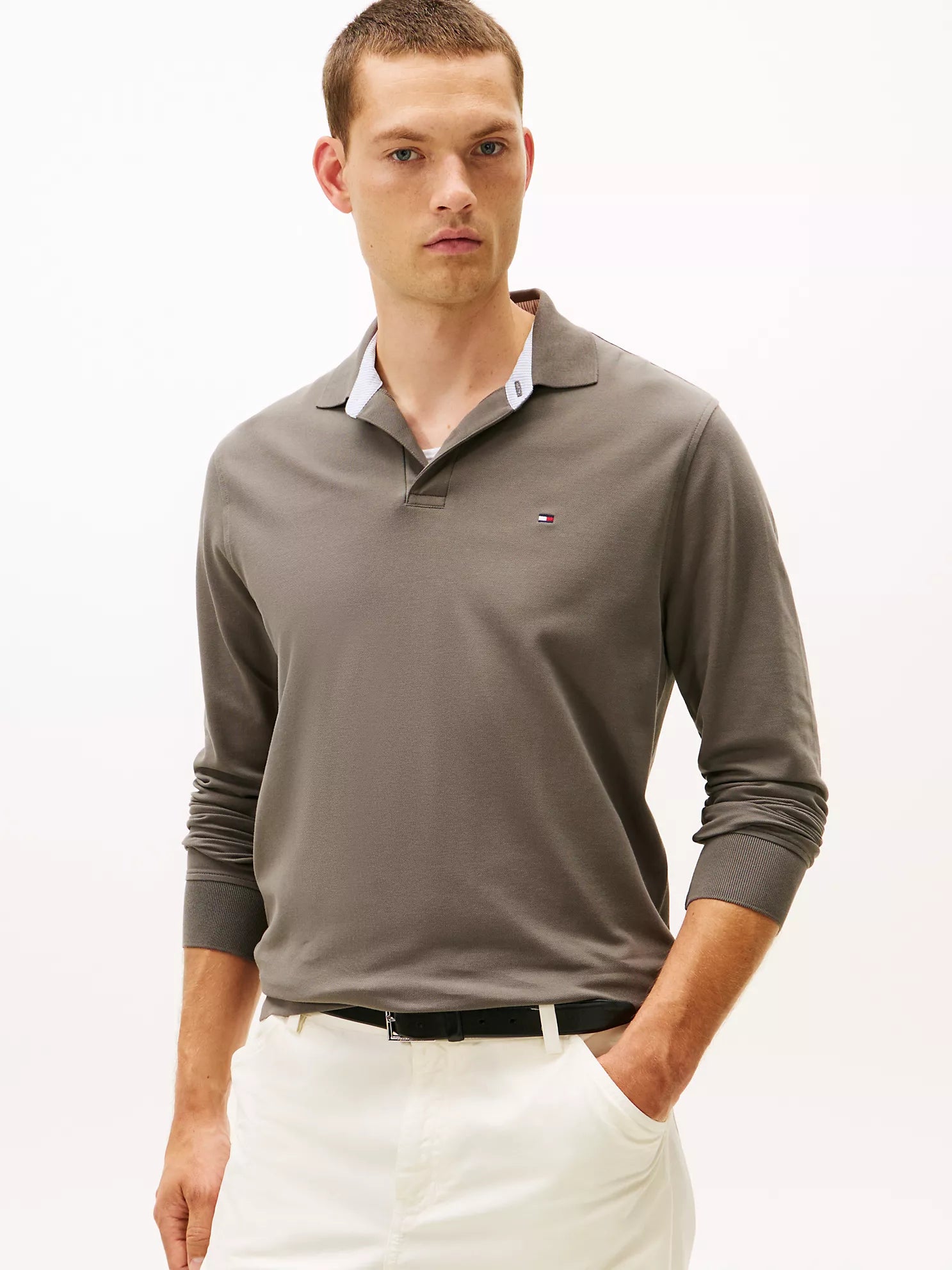 Tommy Mens' Regular Fit 1985 Long-Sleeve Polo Shady Stone