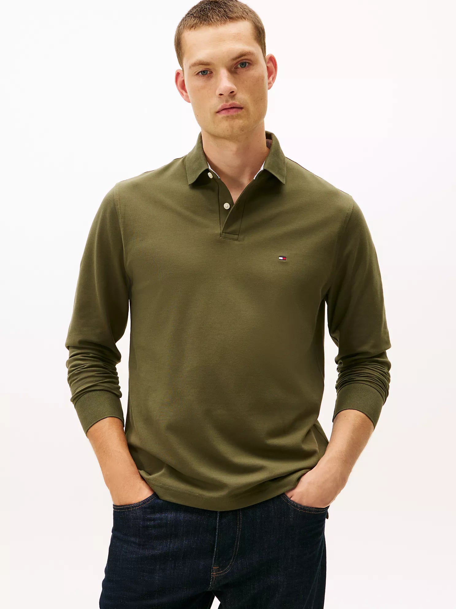 Tommy Mens' Regular Fit 1985 Long-Sleeve Polo Army Green