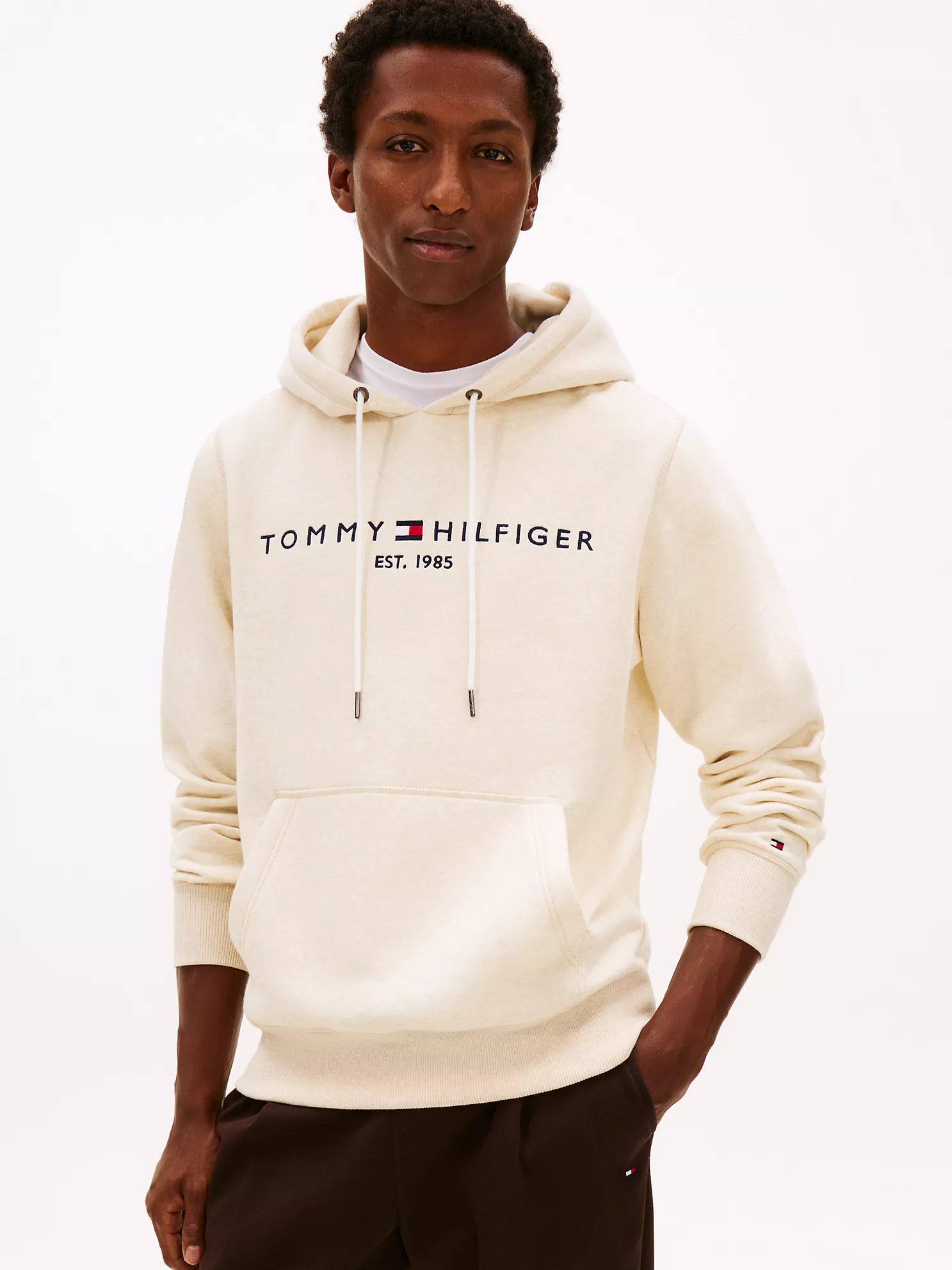 Tommy Mens' Embroidered Tommy Logo Hoodie Beige