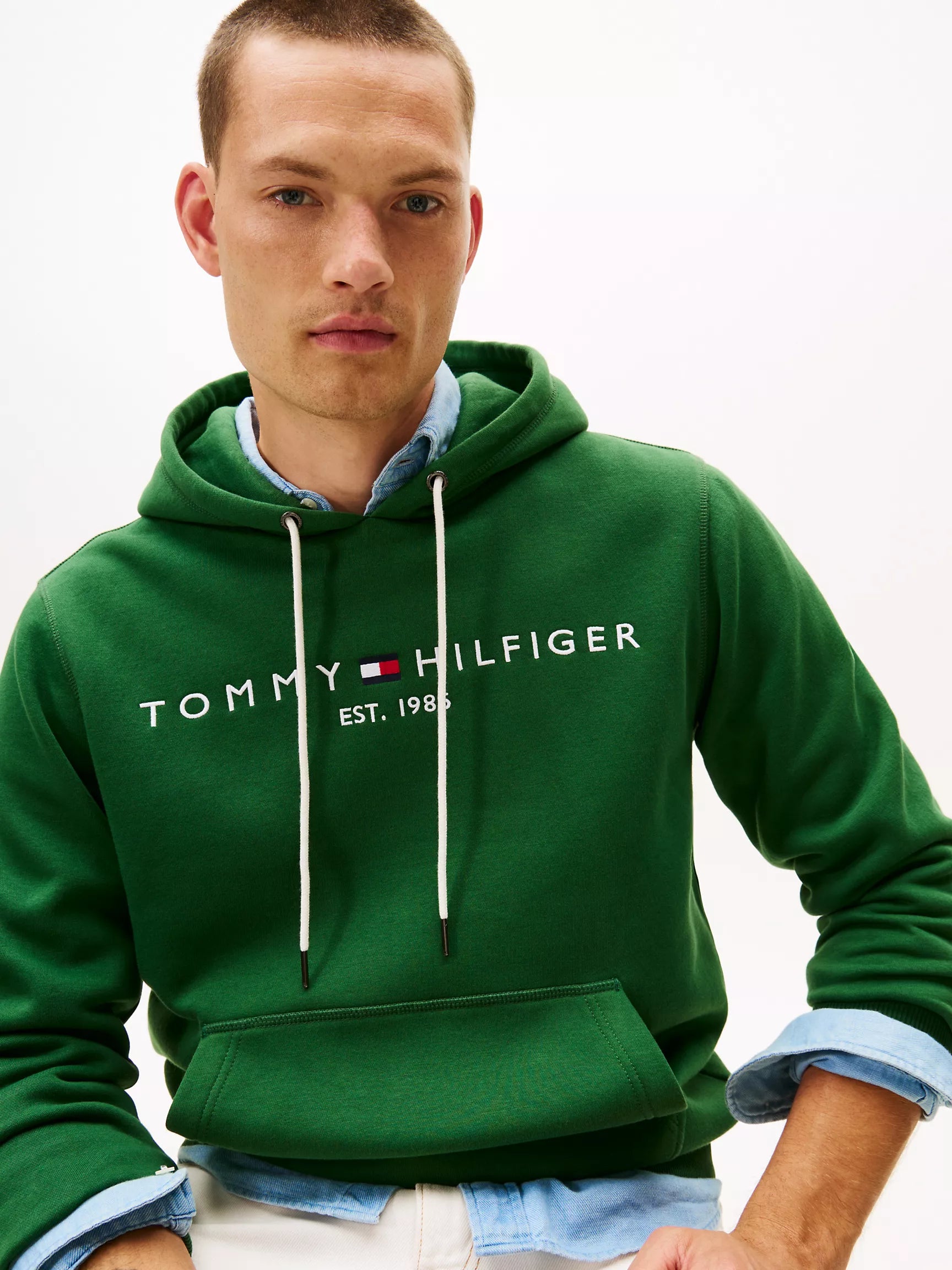 Tommy Mens' Embroidered Tommy Logo Hoodie Deep Evergreen