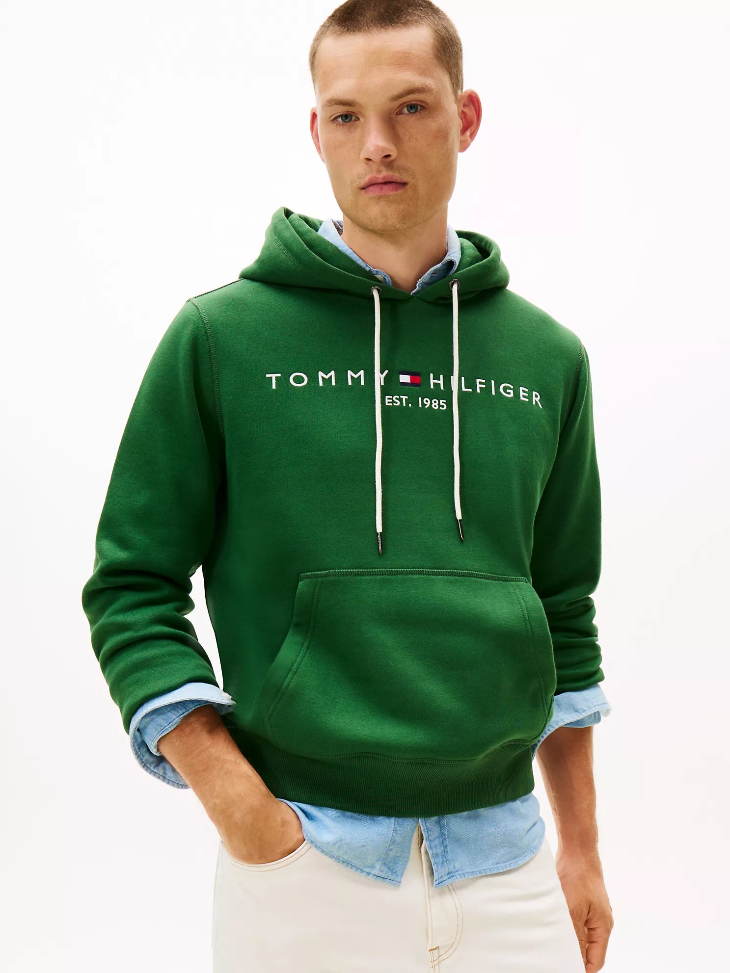 Tommy Mens' Embroidered Tommy Logo Hoodie Deep Evergreen