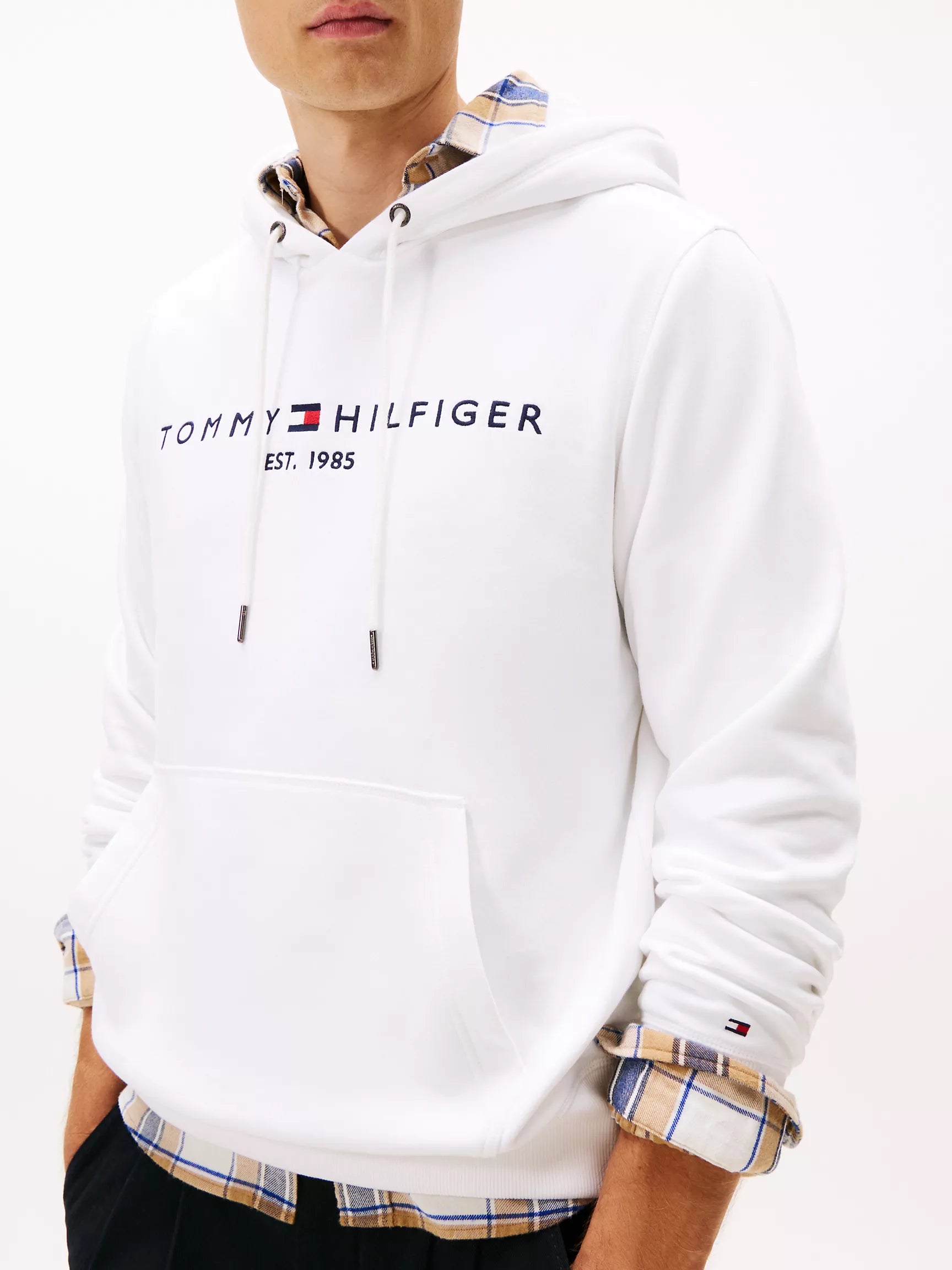 Tommy Mens' Embroidered Tommy Logo Hoodie Fresh White