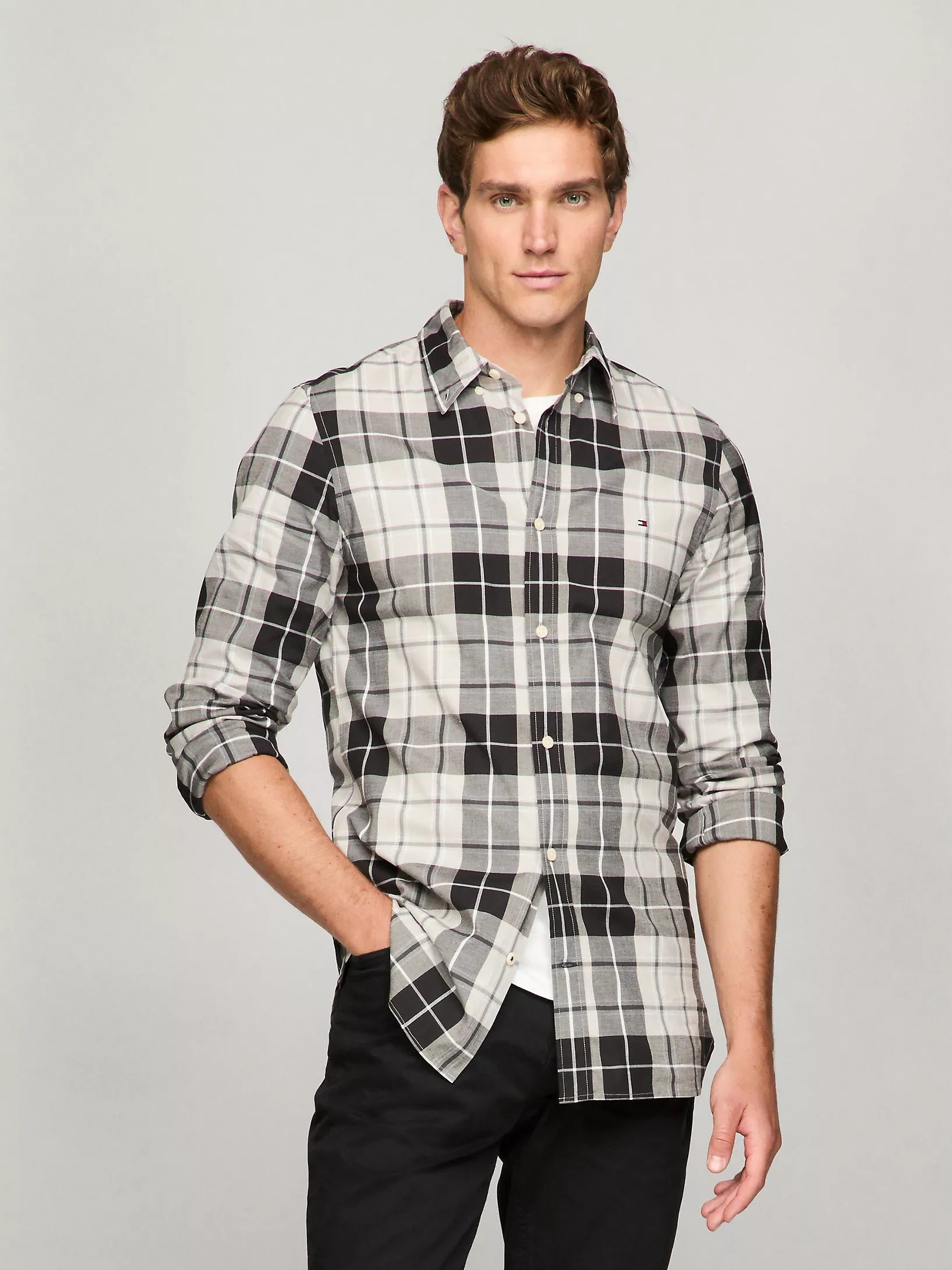 Mens' Tommy Slim Fit THFlex Plaid Poplin Shirt