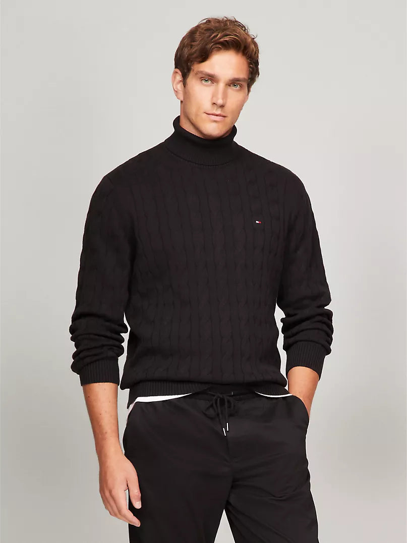 Mens' Tommy Hilfiger Cable Knit Turtleneck Sweater- Black