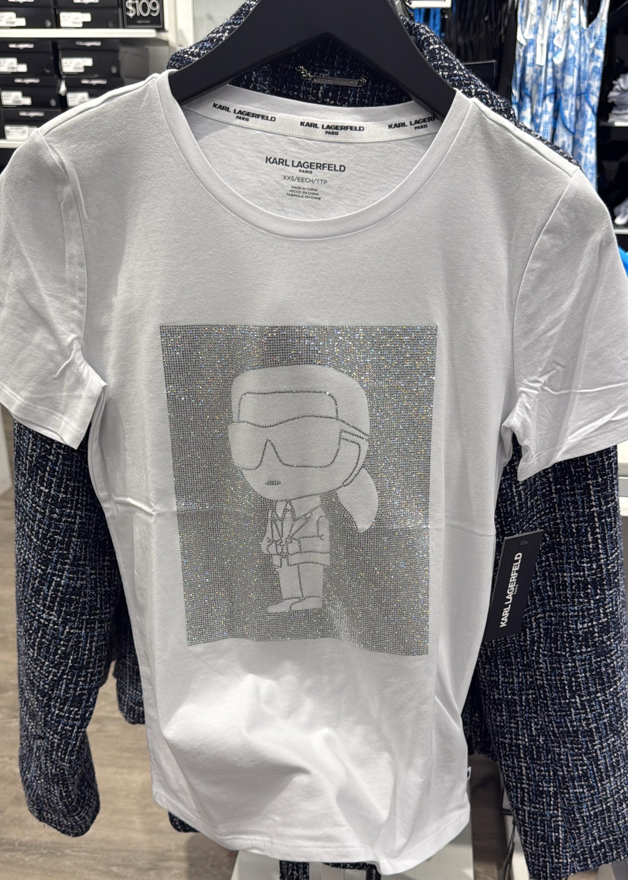 Karl Lagerfeld Paris Womens' TONAL KARL SPARKLE LOGO TEE