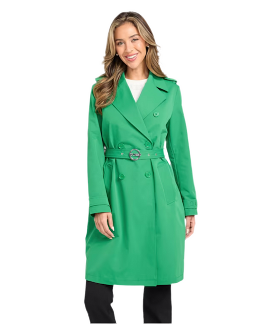 Women's Guess Ally Double-Breasted Trench Jacket - Green