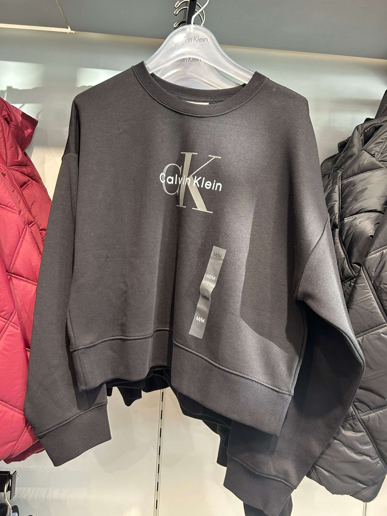 Calvin Klein Womens' Monogram Logo Fleece Relaxed Sweatshirt BLACK