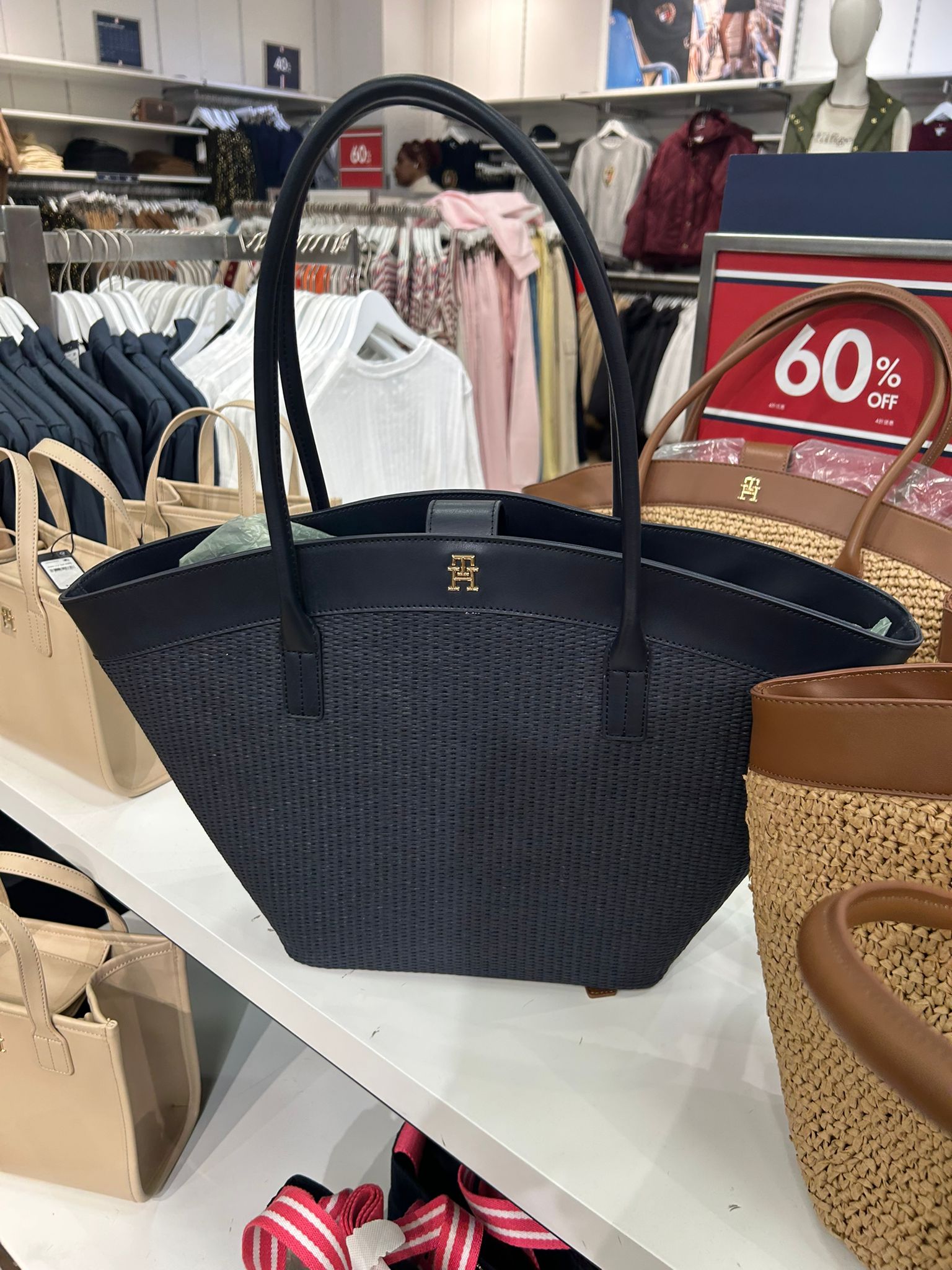 Tommy Hilfiger Texture Blue Polypropylene Tote Bag NAVY