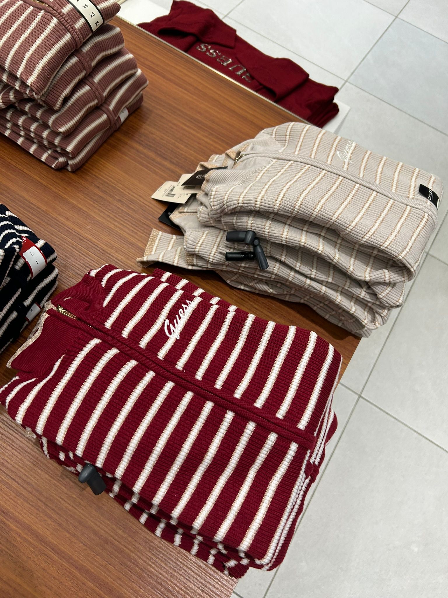 Guess Womens' Zinnia Striped Zip Sweater Beige