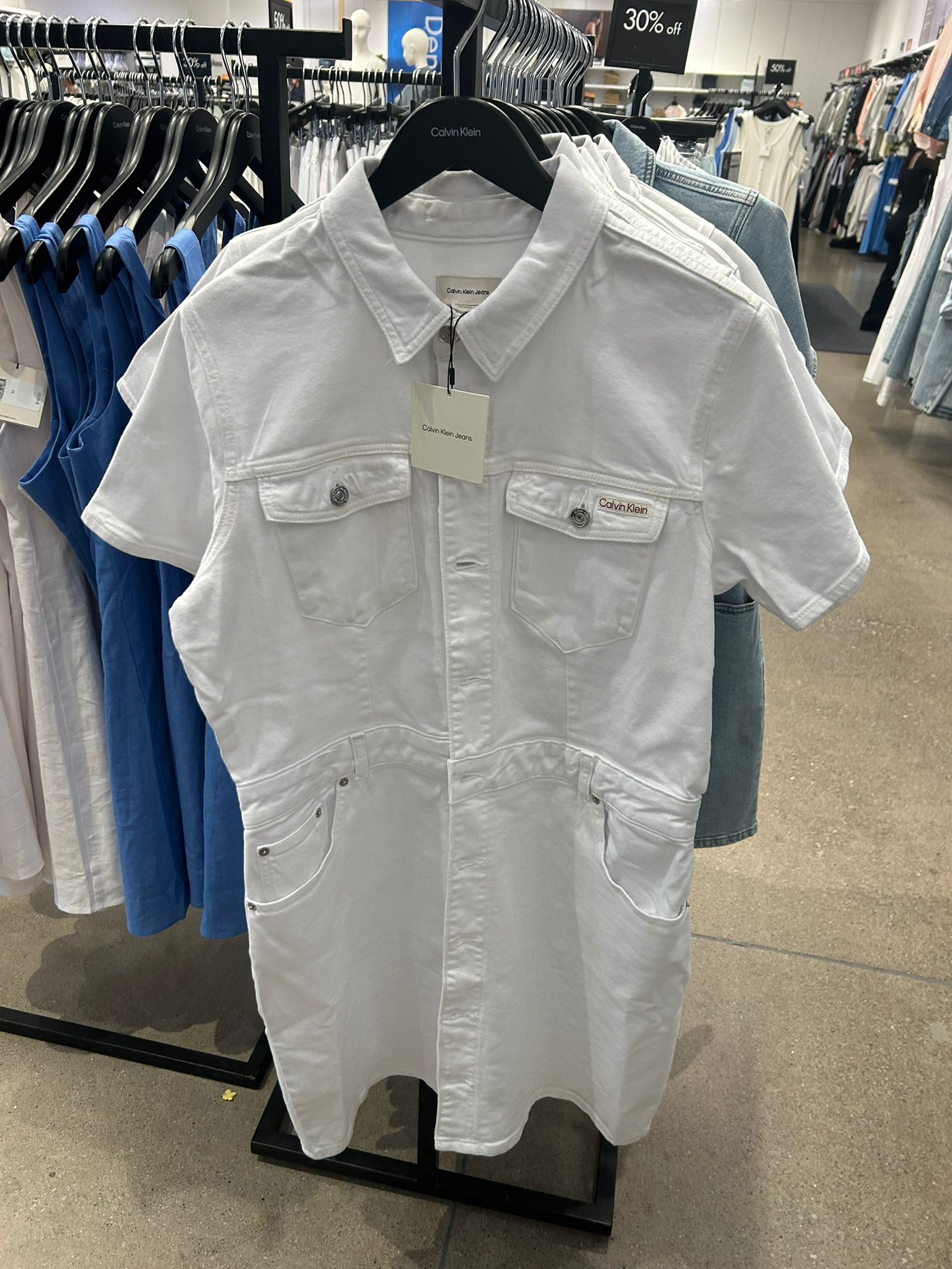 Calvin Klein Women's Denim Mini Trucker Dress-White