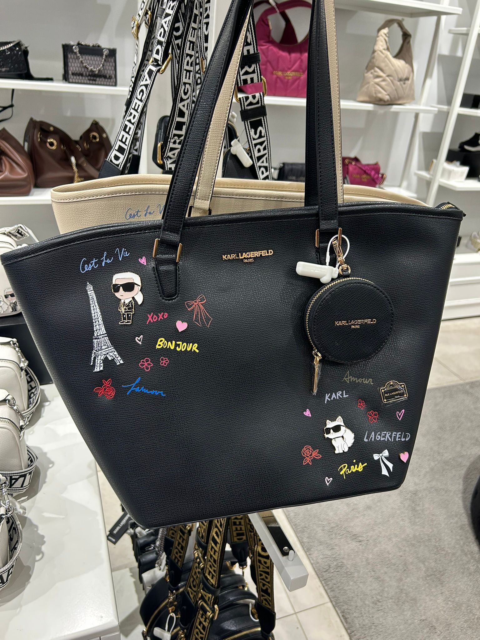 Karl Lagerfeld Paris Womens' SATCHEL WITH PINS Black