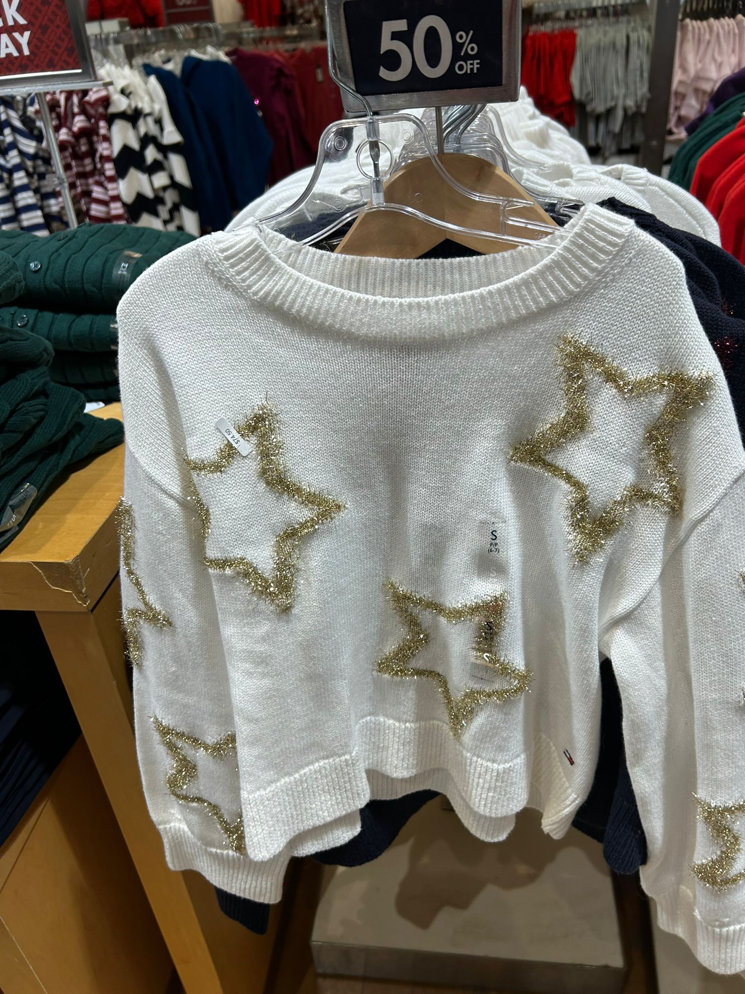 TOMMY Girls Intarsia Shimmer Star Sweater Ecru