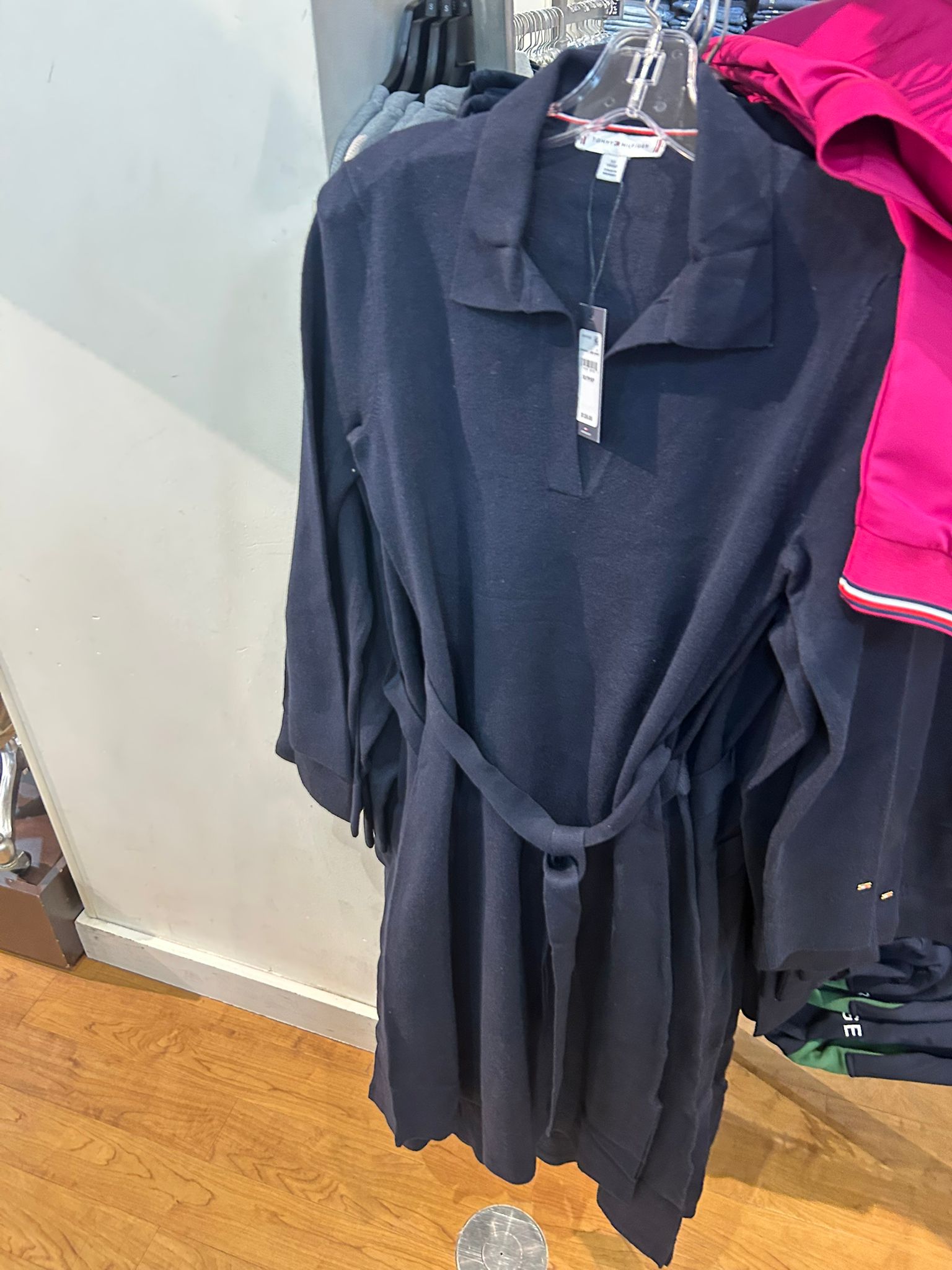 TOMMY WOMENS' Belted Sweater Polo Dress Navy